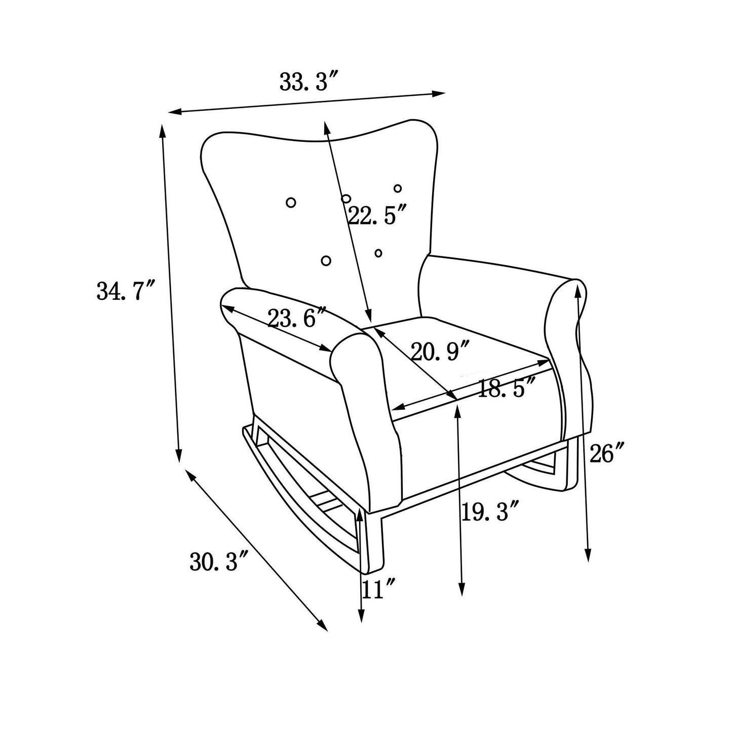 Mid-Century Rocker Chair With Wood Legs And Velvet For Livingroom Bedroom - Black