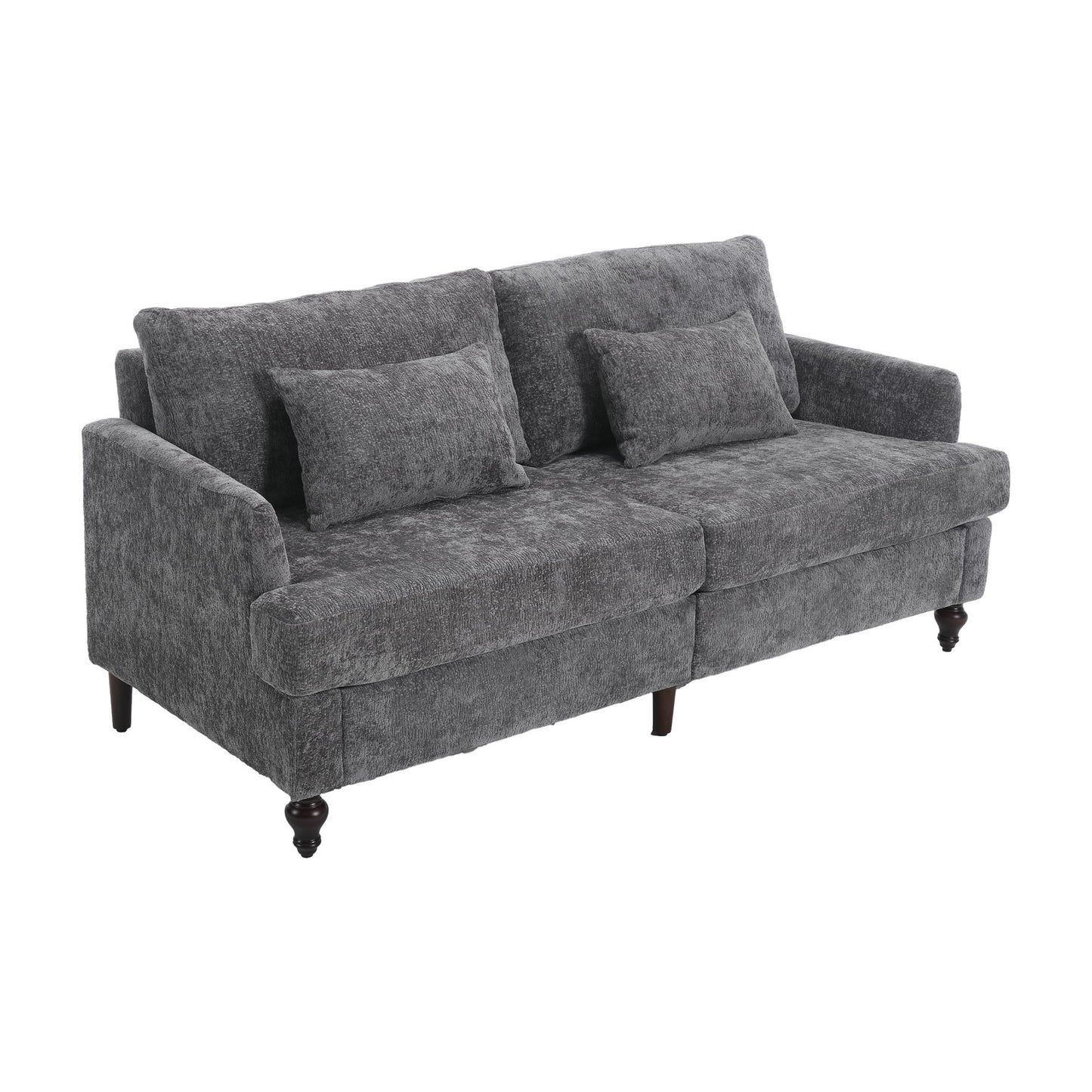 Mid Century Modern Chenille Fabric Loveseat Sofa, 2 Seat Upholstered Couch, Brown Wood Feet - Gray