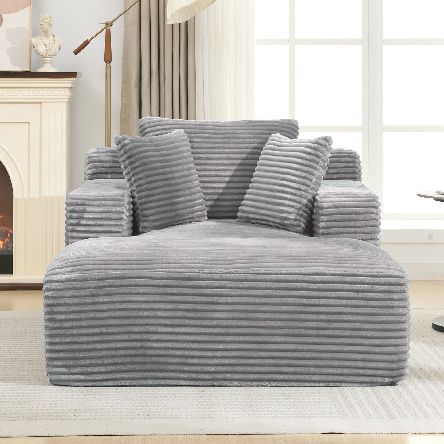 Modern Full Compressed Chaise Lounge Sofa Bed With Removable Pillows, Upholstered - Gray