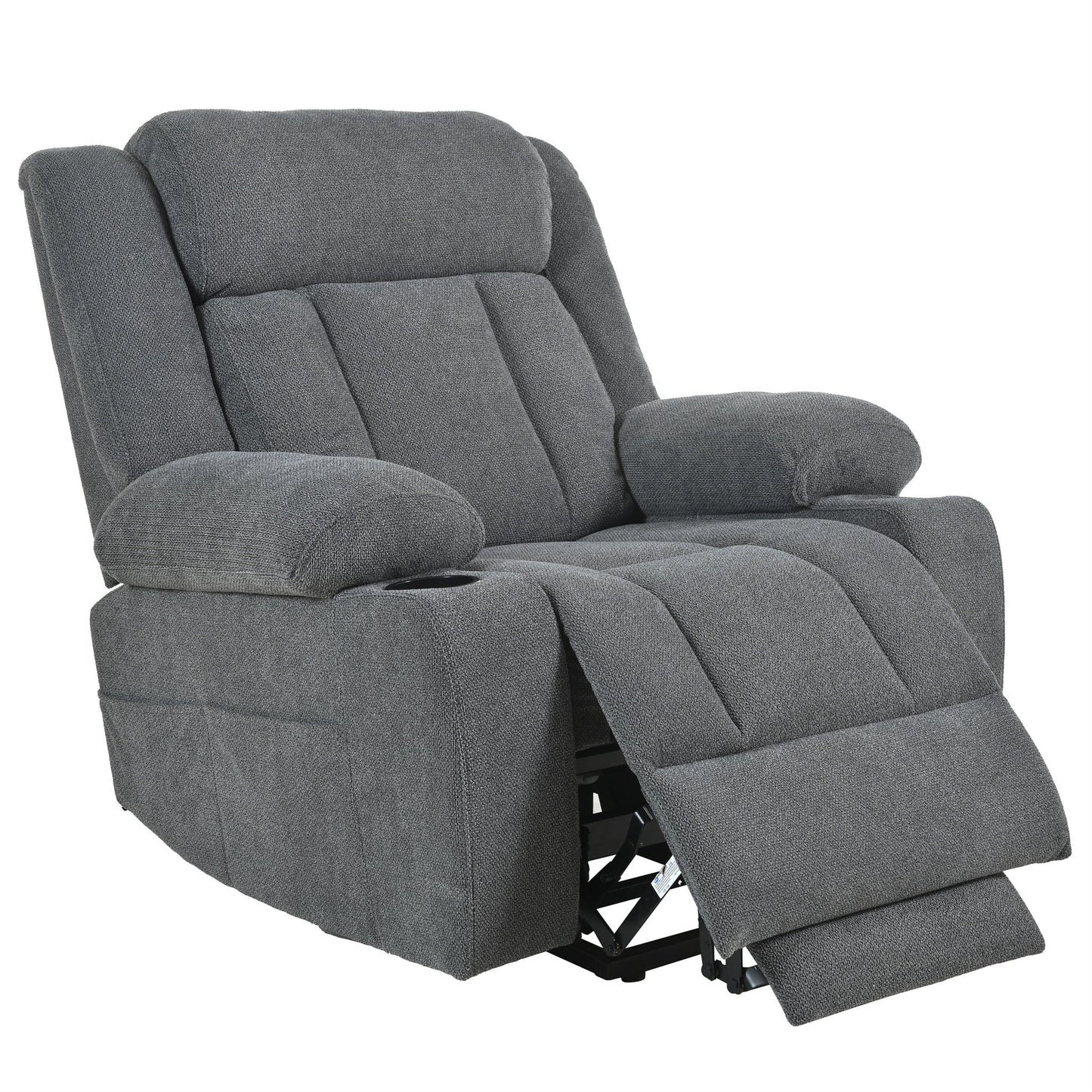Power Lift Recliner Chair - Fabric Single Sofa With Extended Footrest, Remote Control, Cup Holders, And Side Pockets For Living Room Or Home Theater - Dark Gray