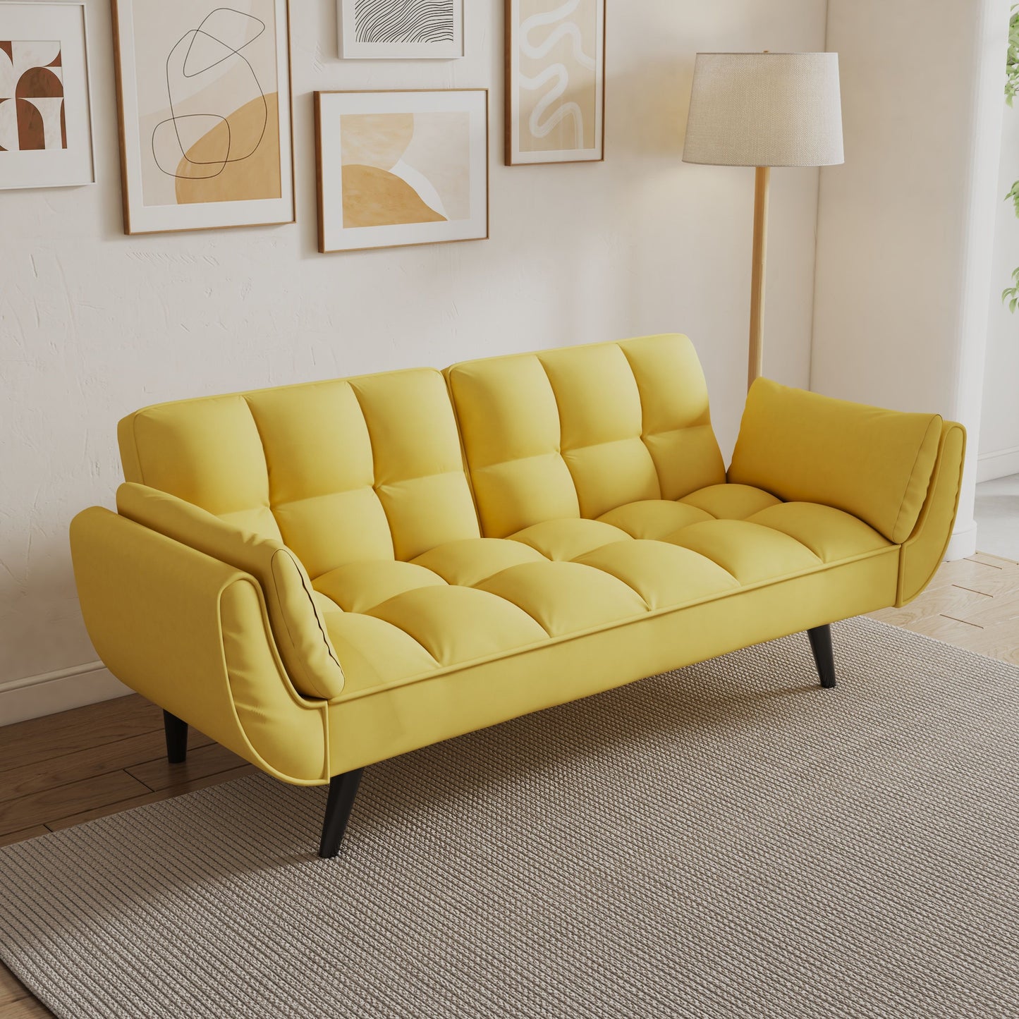 Sofa Soft Two Armrests Throw Pillow Pillow Comfortable Fit Apartment Bedroom Small Space - Yellow