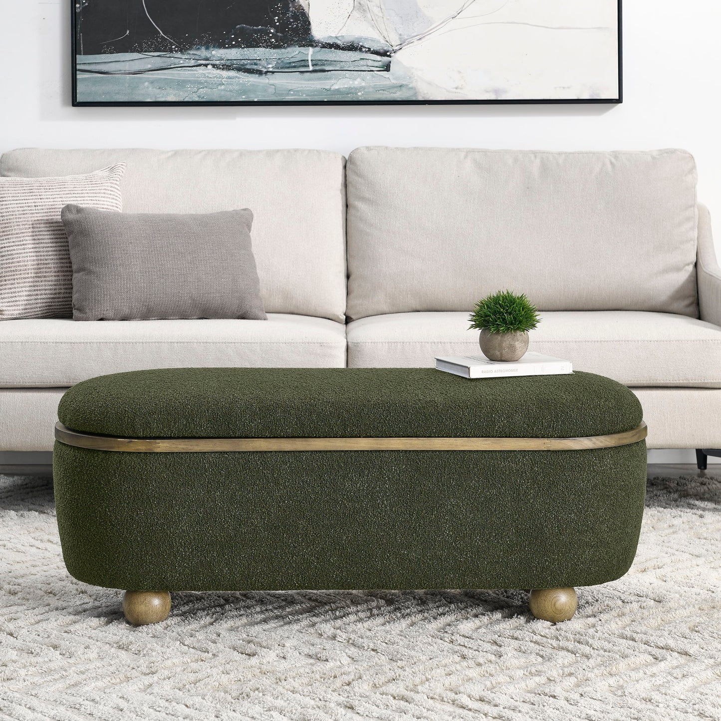 Modern Storage Ottoman Bench Upholstered Seating With Storage - Dark Green