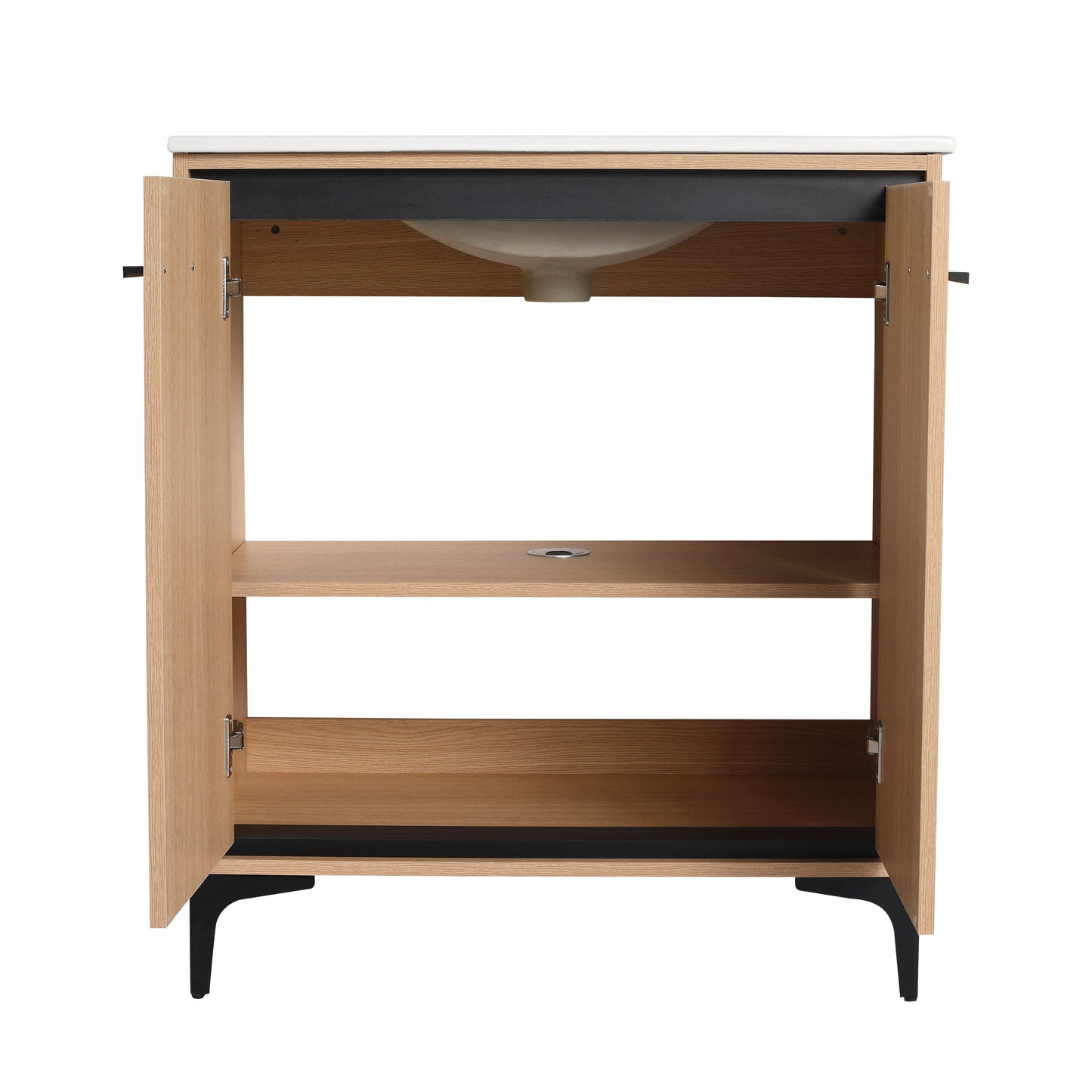 30" Bathroom Vanity Base With Basin And Storage Cabinet - Oak
