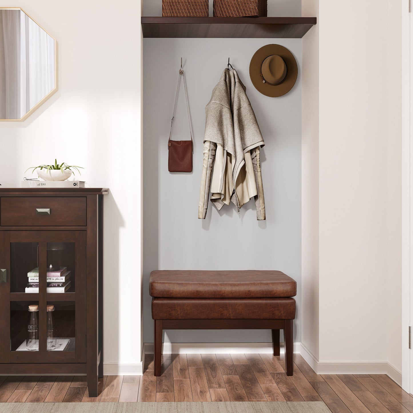 Carlson - Small Ottoman Bench - Distressed Saddle Brown