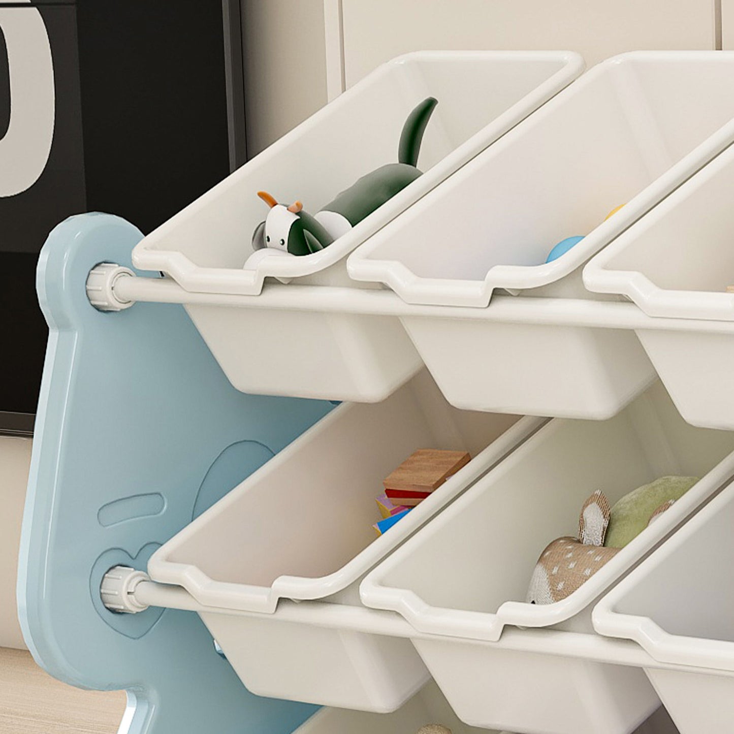 Kids Toy Storage Organizer With 2 Tier Bookshelf, Toy Storage With 12 Bins - Blue