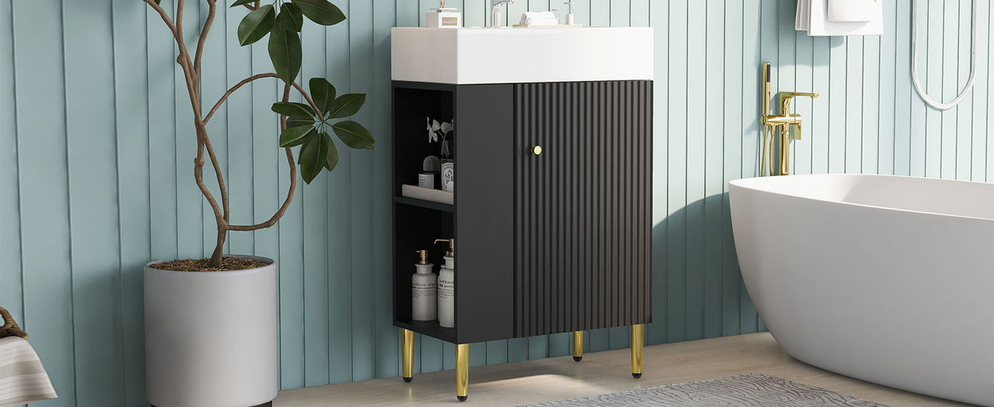 Bathroom Vanity, Combo Cabinet, Bathroom Storage Cabinet, Single Ceramic Sink, Left Side Storage - Black