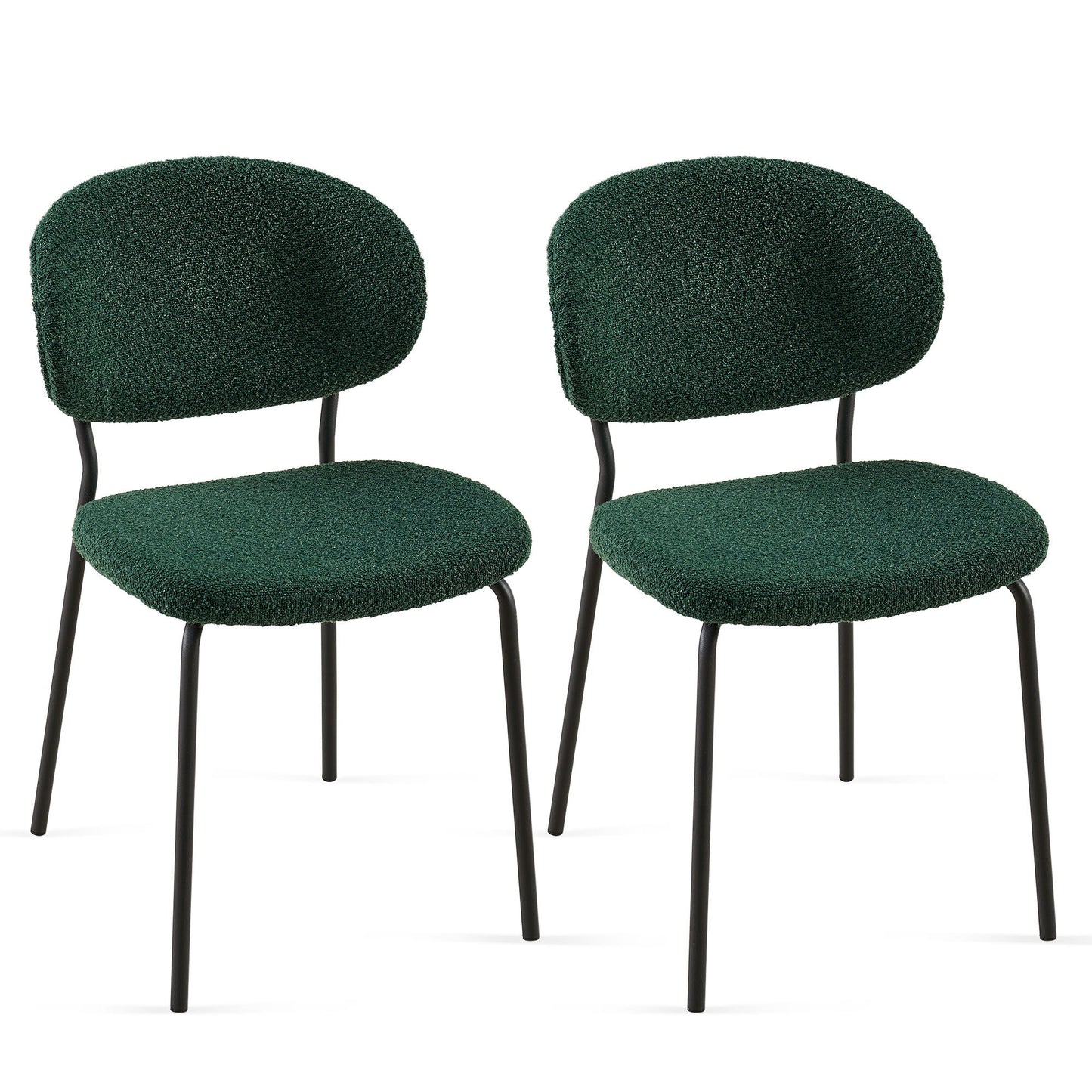 Boucle Dining Chairs, Dining Chairs With Metal Legs For Dining Room, Kitchen, Living Room (Set of 2) - Dark Green