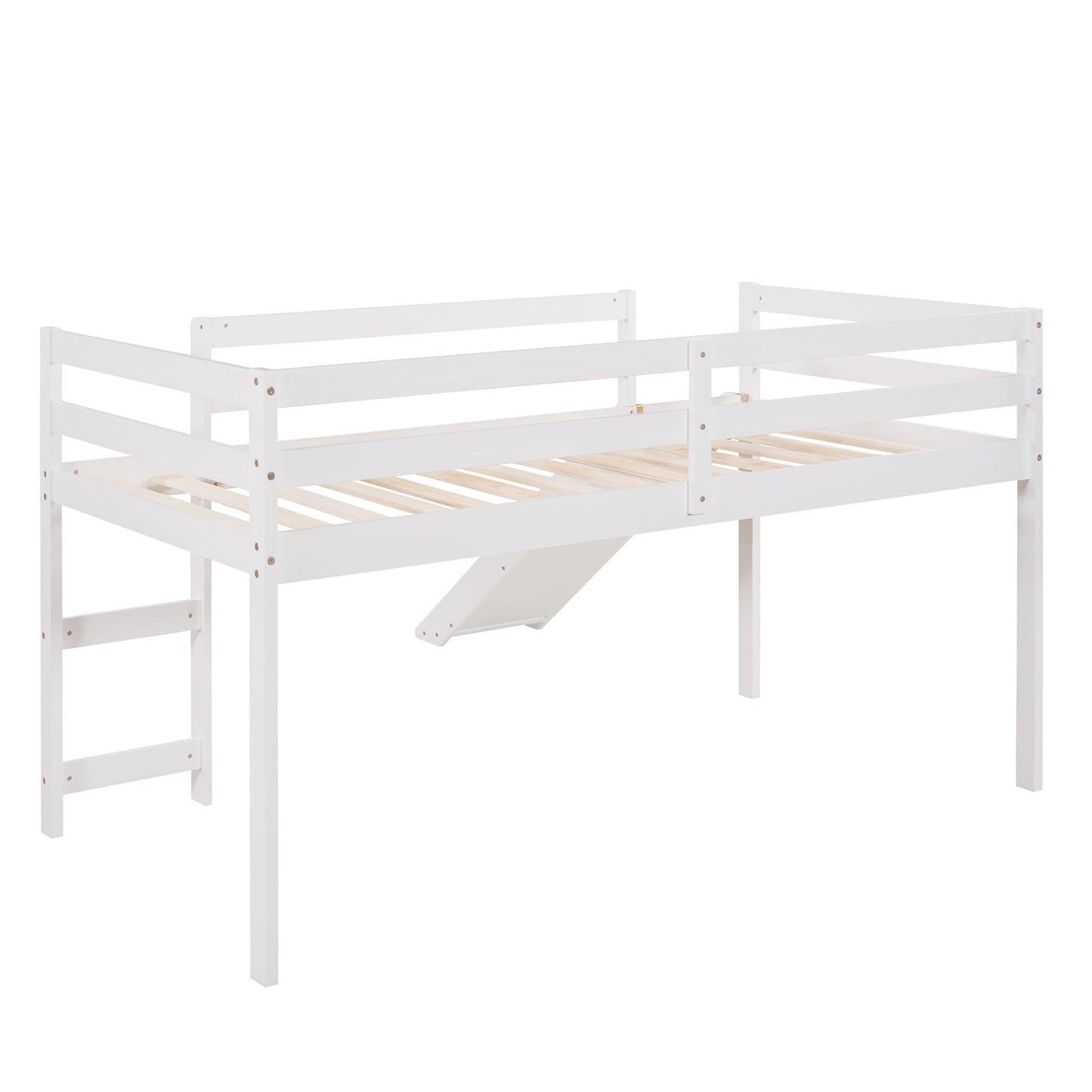 Twin Loft Bed With Slide, Multifunctional Design - White