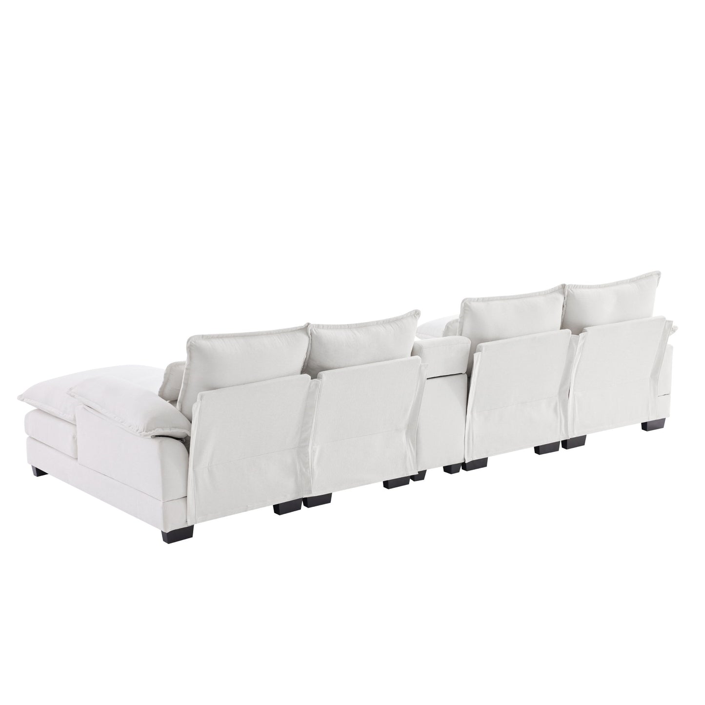 Modern U Shaped Sofa With Console, Cupholders And USB Ports, 6 Seat Upholstered Symmetrical Indoor Furniture, Sleeper Couch Set With Chaise - White