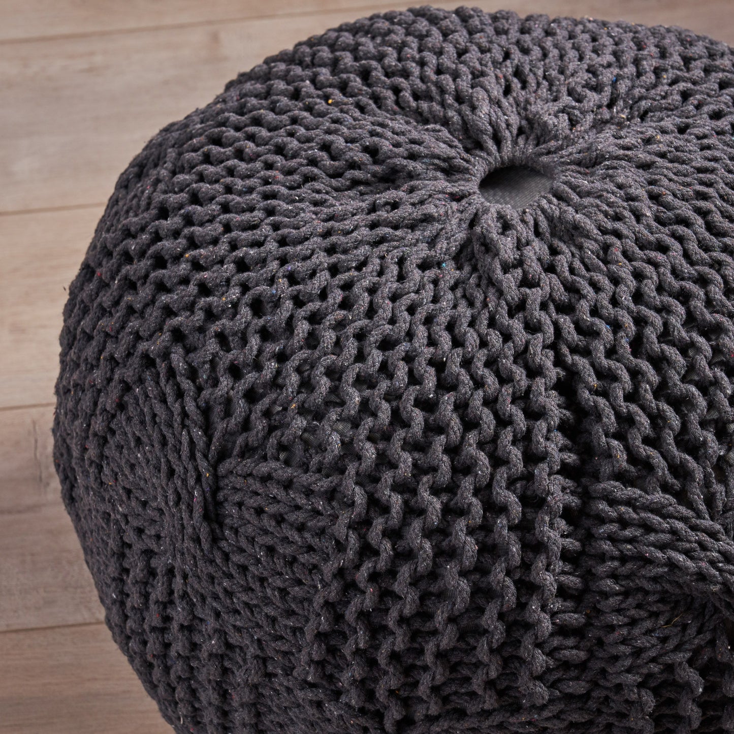 Bordeaux - Knitted Cotton Round Pouf, Multi Purpose Home Accessory - Dark Gray