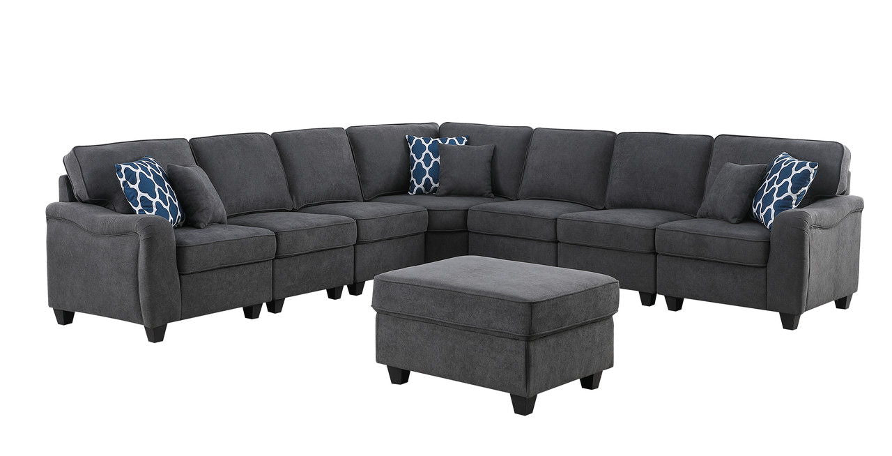 Leo - Woven 8 Piece Modular L-Shape Sectional Sofa And Ottoman - Dark Gray