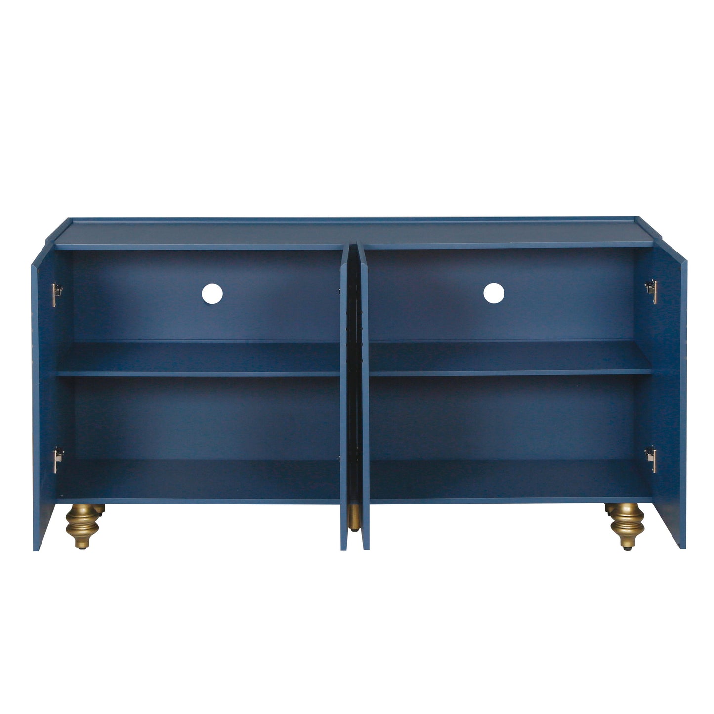 Modern Fluted Sideboard Buffet With Adjustable Shelves, Curve Element With Strict Lines - Navy Blue