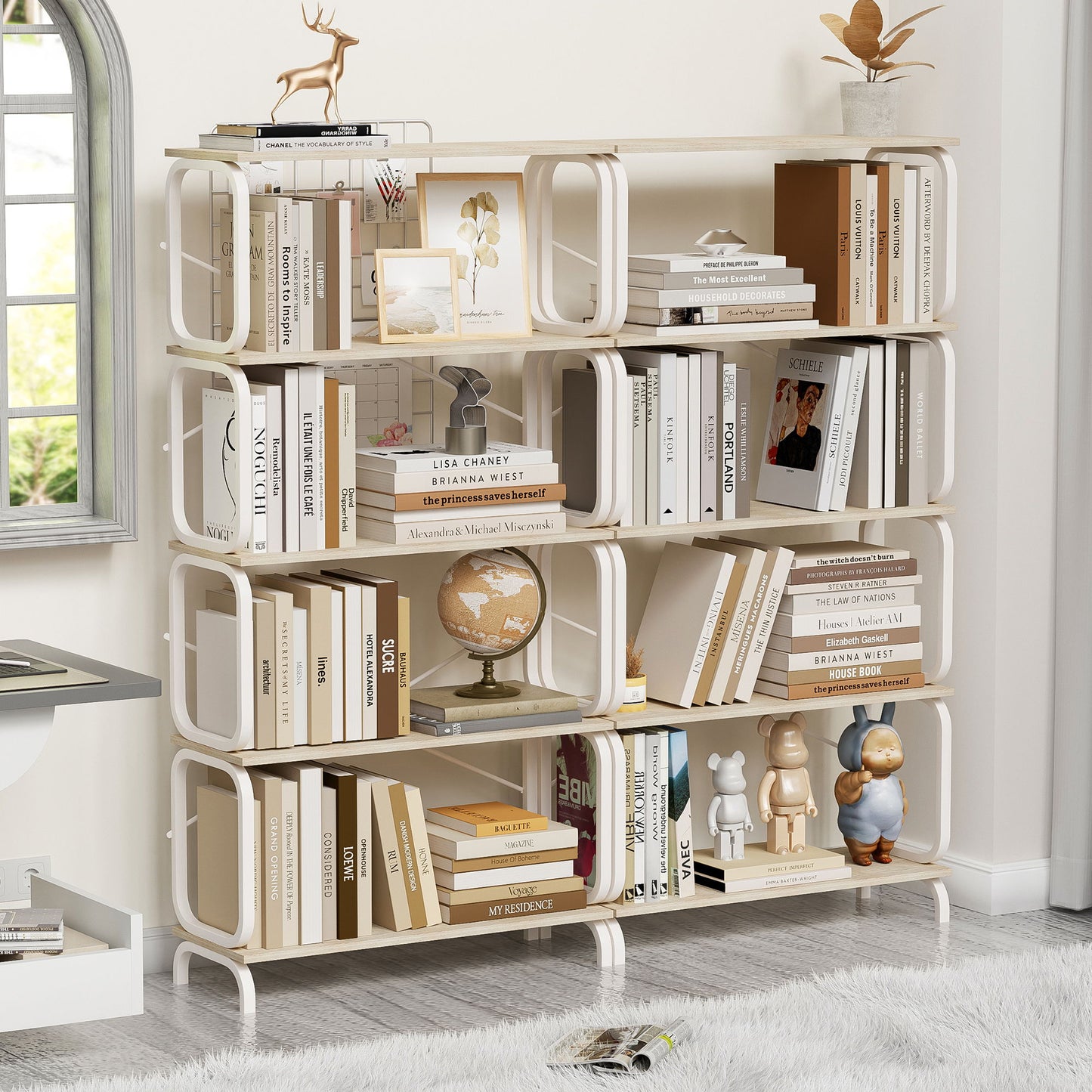 Vintage Industrial Style 5 Tier Large Bookshelf - White