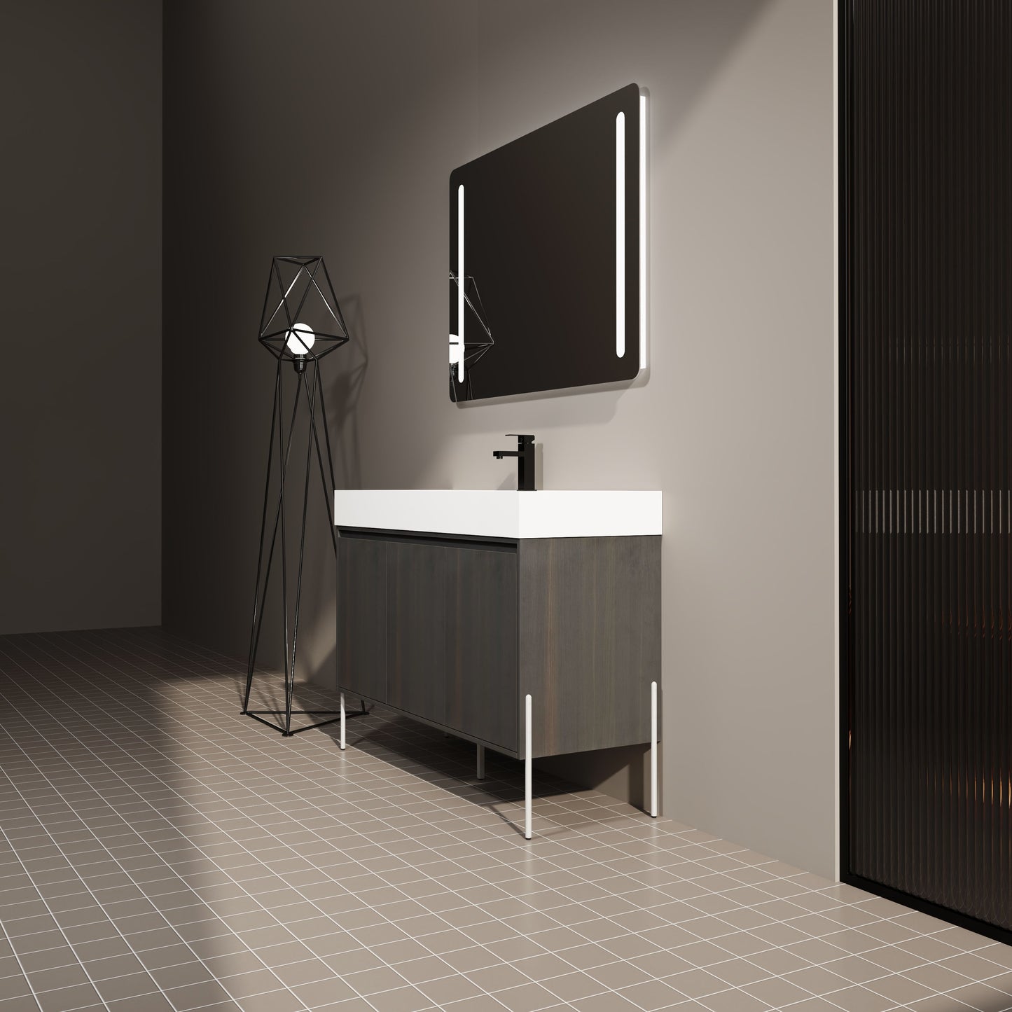 Freestanding Bathroom Vanity With Resin Sink And Storage Cabinet - Dark Oak