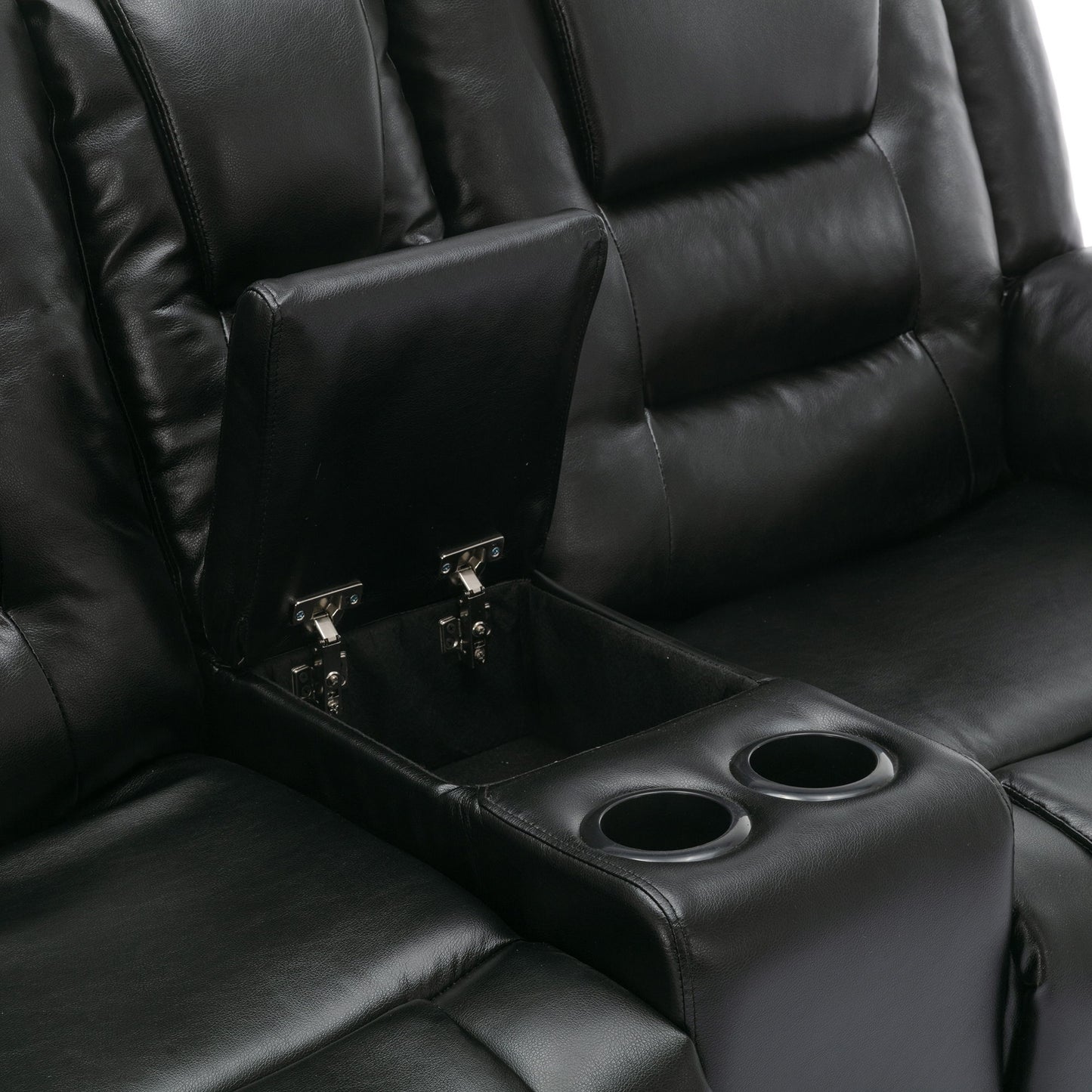2 Seater Home Theater Recliner Manual Recliner Chair With A Storage Box And Two Cup Holders For Living Room - Black