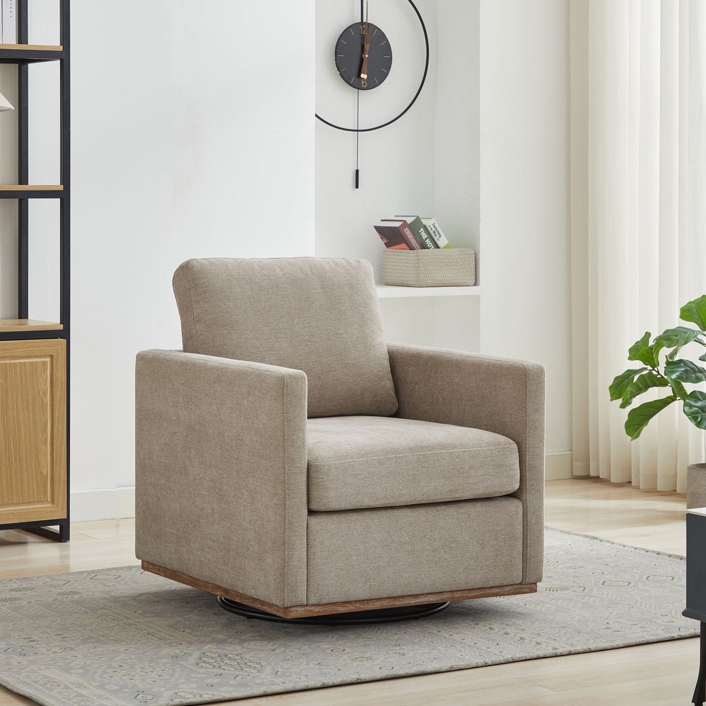 Modern Square Upholstered Swivel Accent Chair 360 Degree Lounge Armchair - Taupe