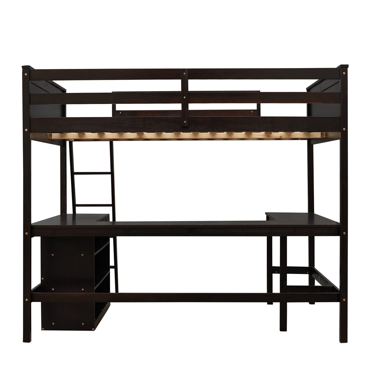 Full Size Loft Bed With Shelves With Desk - Espresso