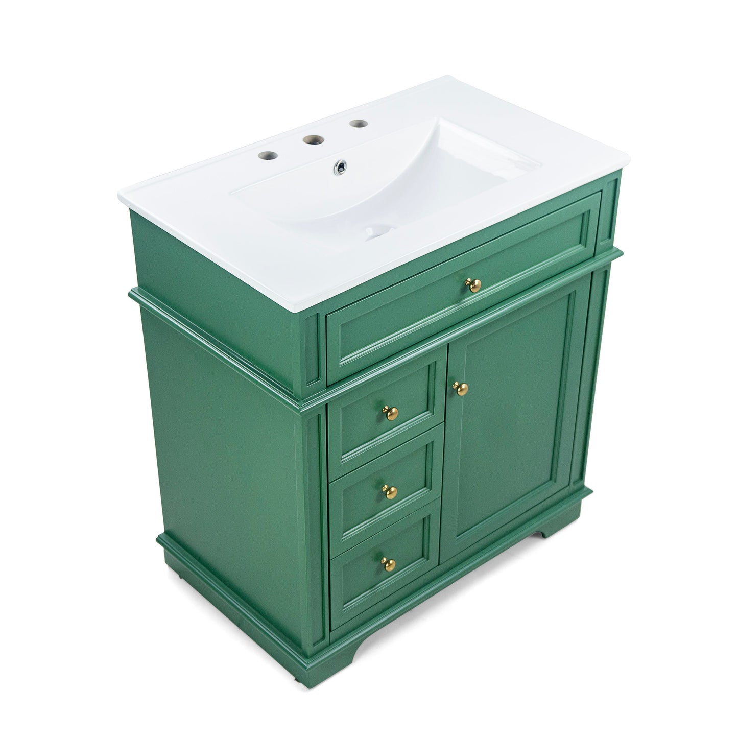30" Bathroom Vanity With Sink, 1 Tip Out Drawer, 3 Drawers, Door Shelf, Soft Closing Door - Green