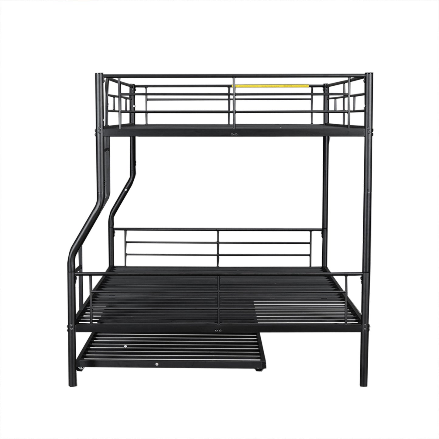 Full Long Over Queen Metal Bunk Bed With Trundle - Black
