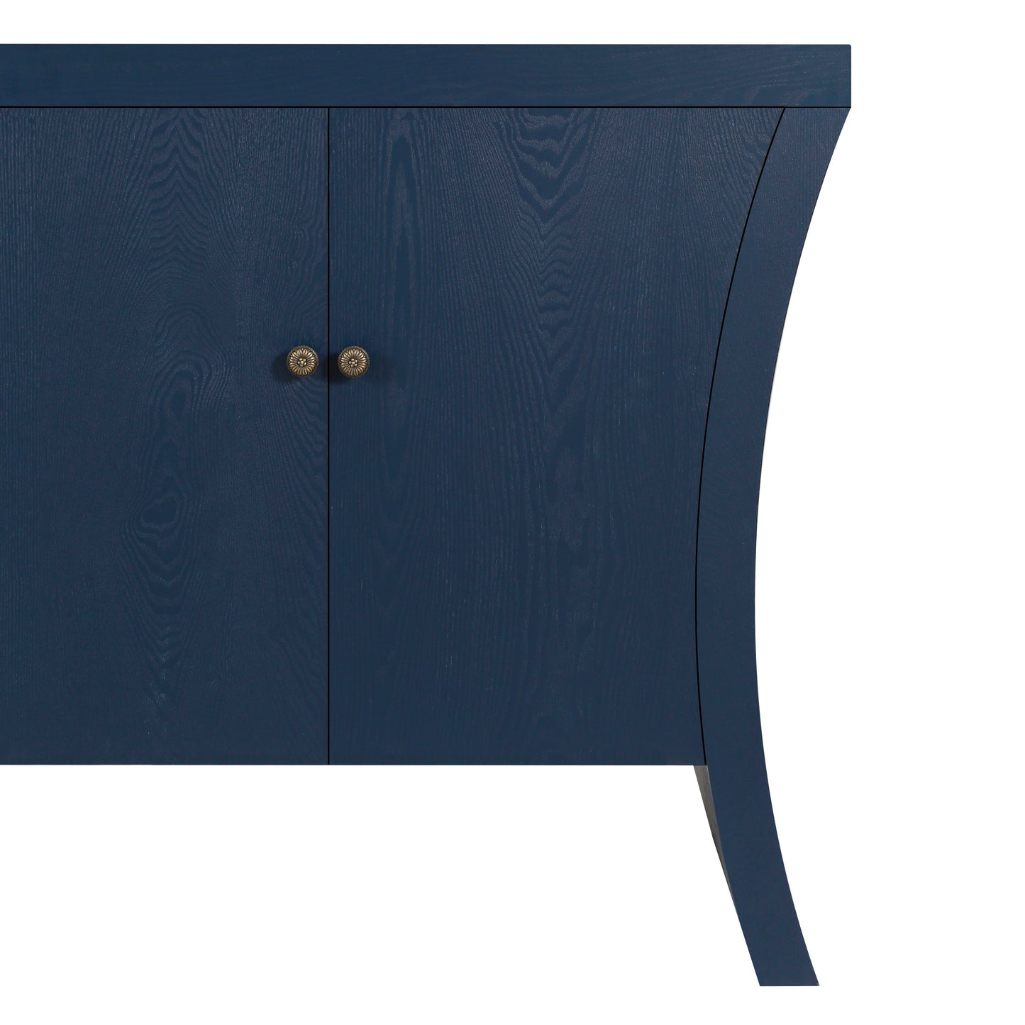 Refined Industrial 4 Door Credenza With Wooden Arc Legs & Bronze Clasps, Advanced Storage Design - Navy Blue