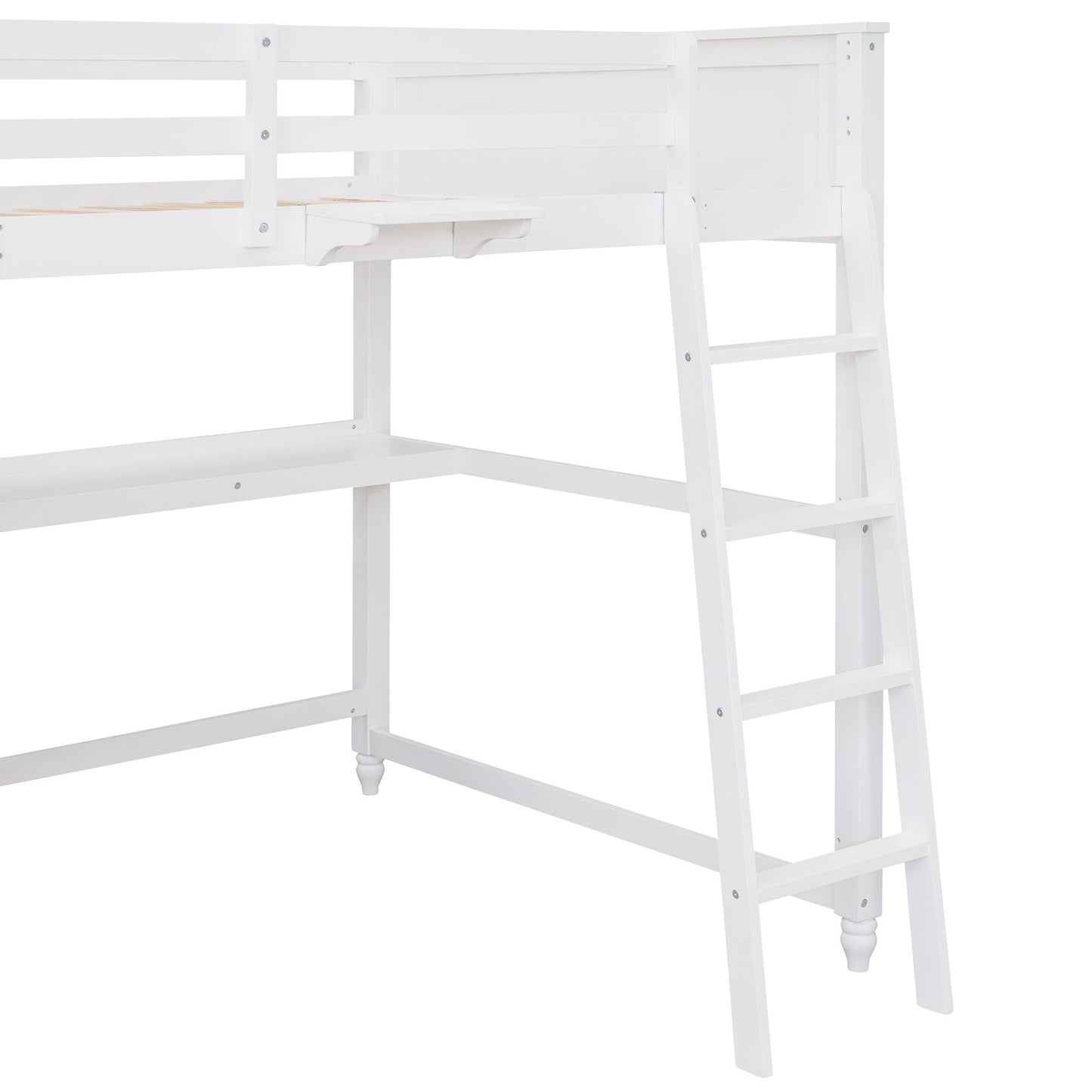 Full Size Loft Bed With Drawers And Desk With Shelves - White