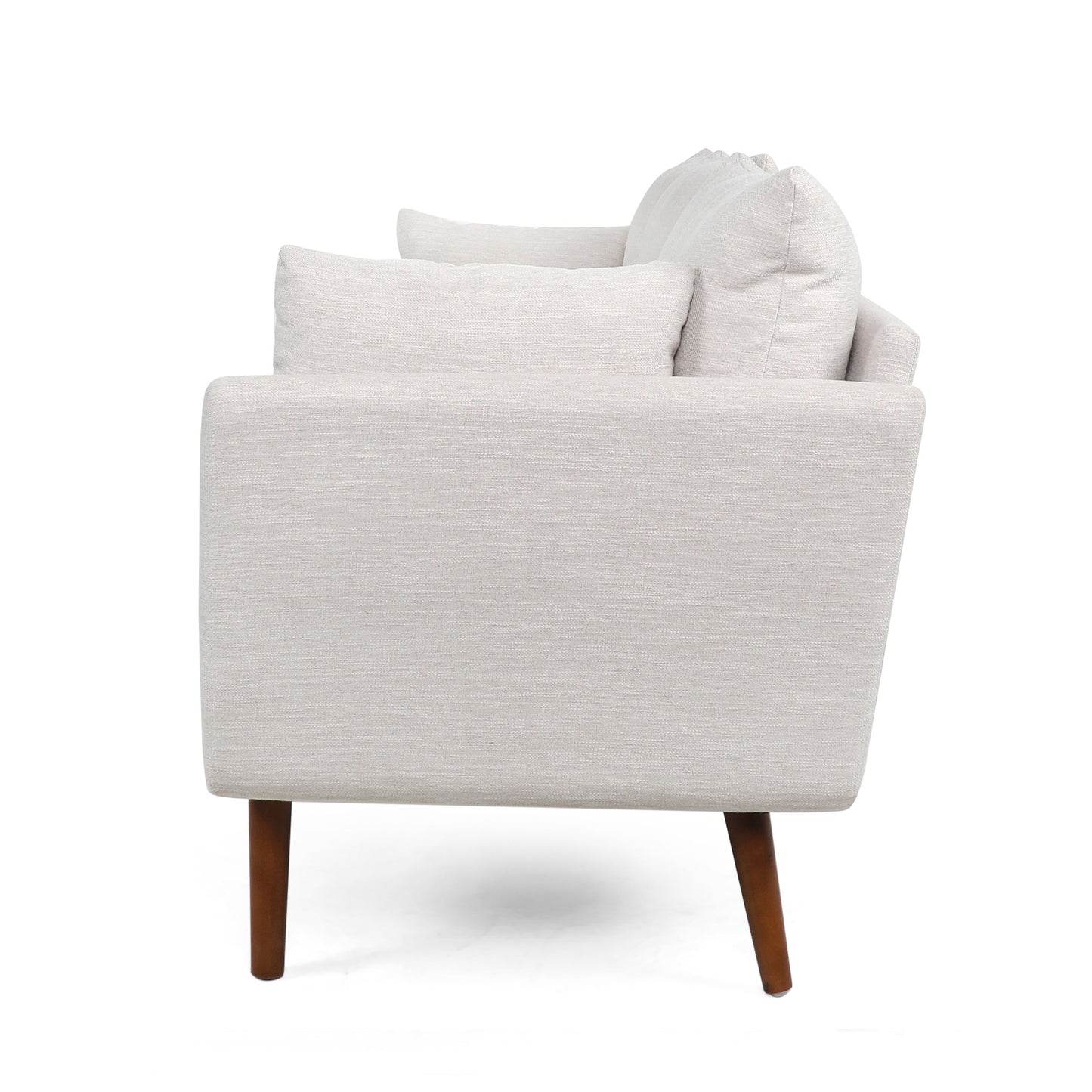 Diaphanous - Upholstered 3 Seater Sofa With 2 Accent Pillows And Wood Legs - Beige