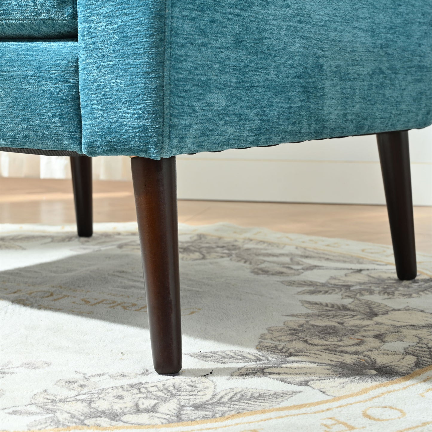Accent Chair, Boucle Chair, Barrel Chair, Fabric Armchair Club Chair, Upholstered Arm Chair With Solid Wood Legs, Waist Pillow, Padded Single Chair For Living Room / Bedroom / Study / Waiting Room - Teal