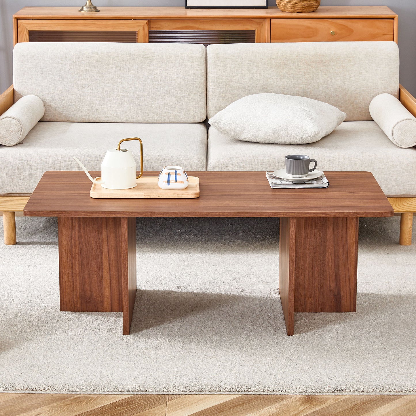 Modern Triangular Support Tea Table, Lightweight And Stable, Perfectly Integrating Nature And Industry - Walnut