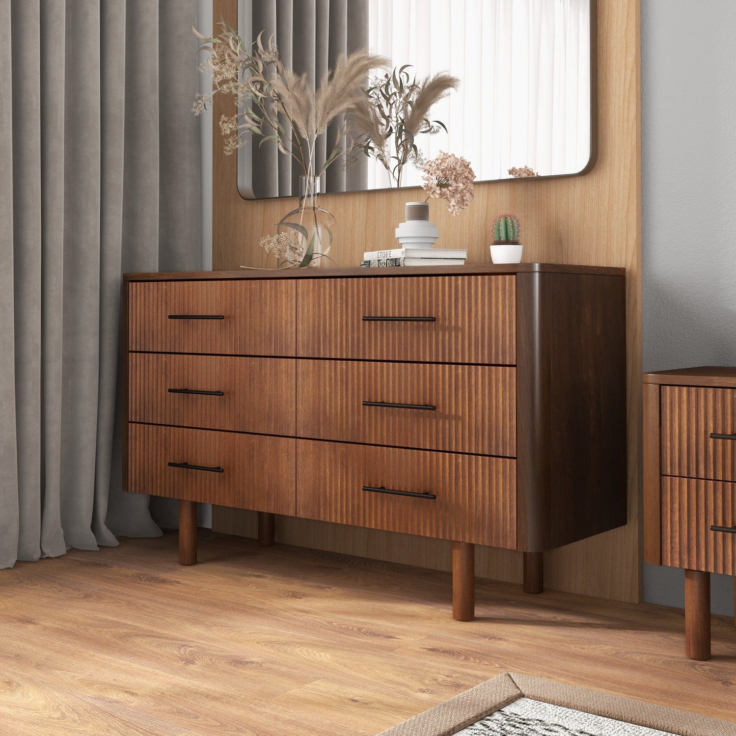 Logan - Mid-Century Modern Dresser With 6 Drawers - Brown