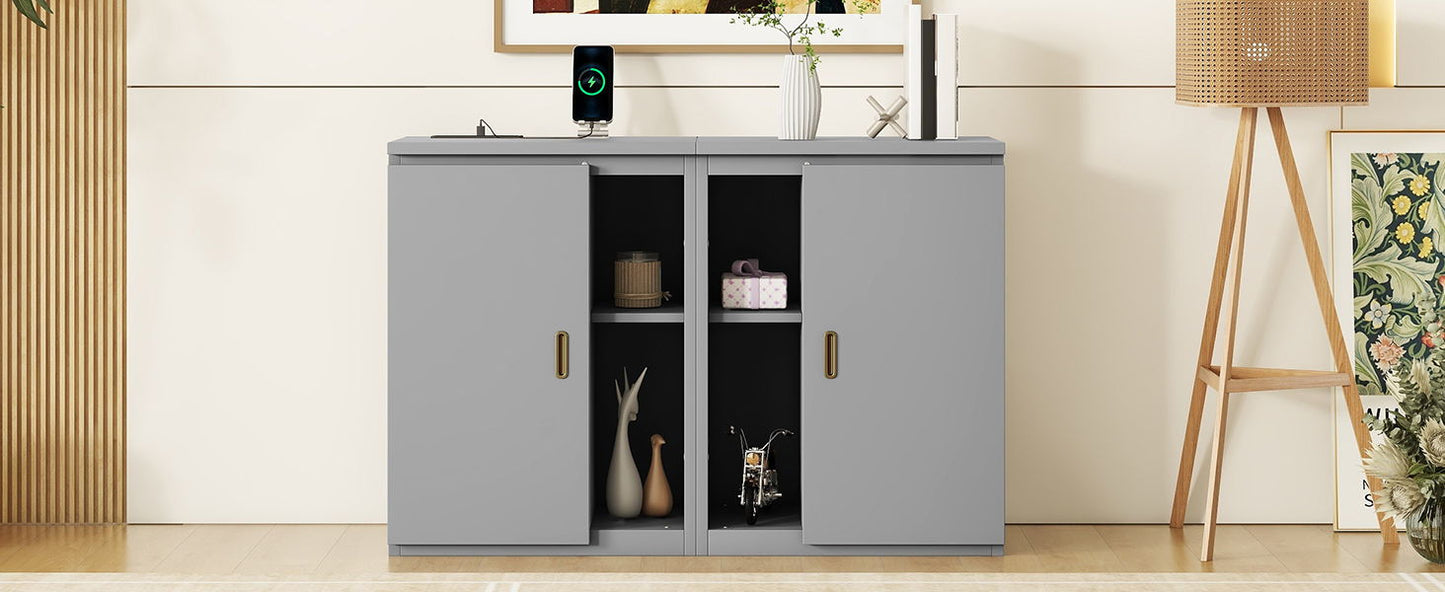 Full Size Murphy Bed With Shelves, Cabinets And USB Ports - Gray
