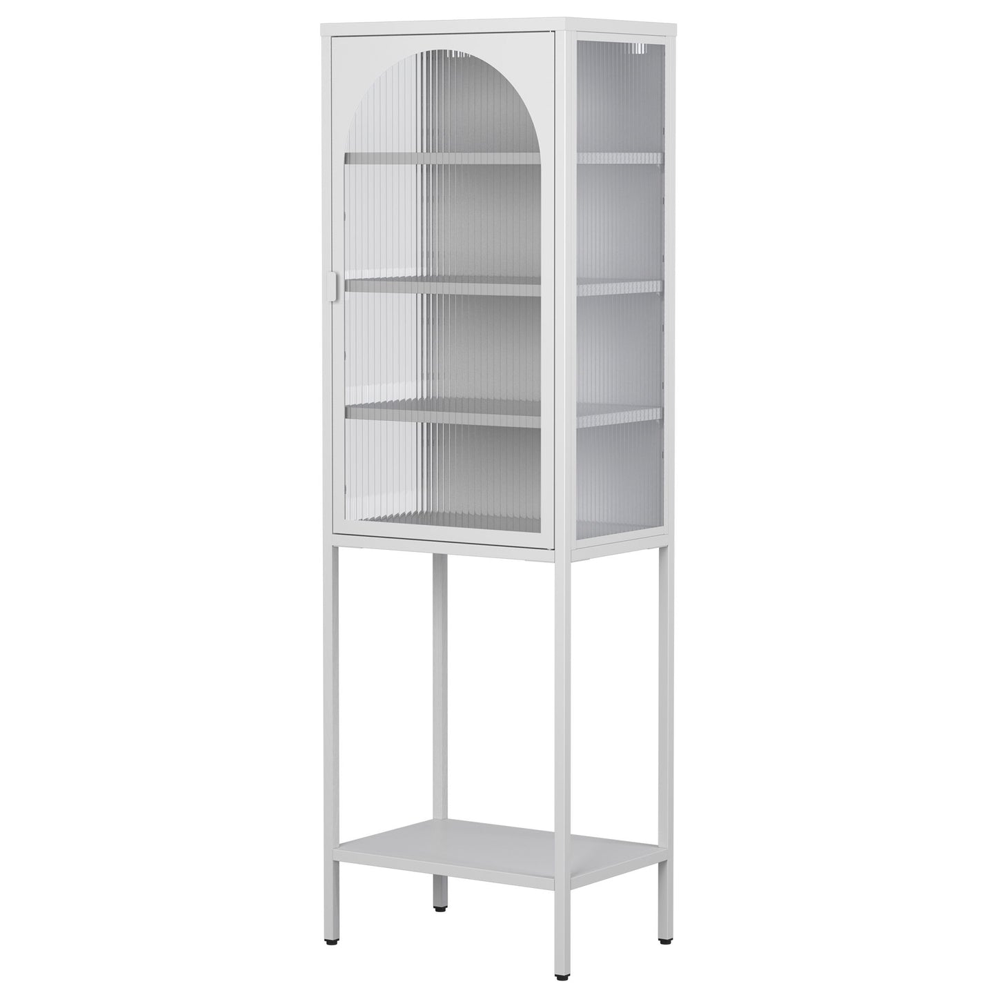 Metal Glass Door Display Storage Cabinet - 5 Tier Cube Bookshelf Storage Cabinet With 3 Adjustable Shelves For Kitchen, Dining Room, Living Room, Bathroom, Home Office - Antique White