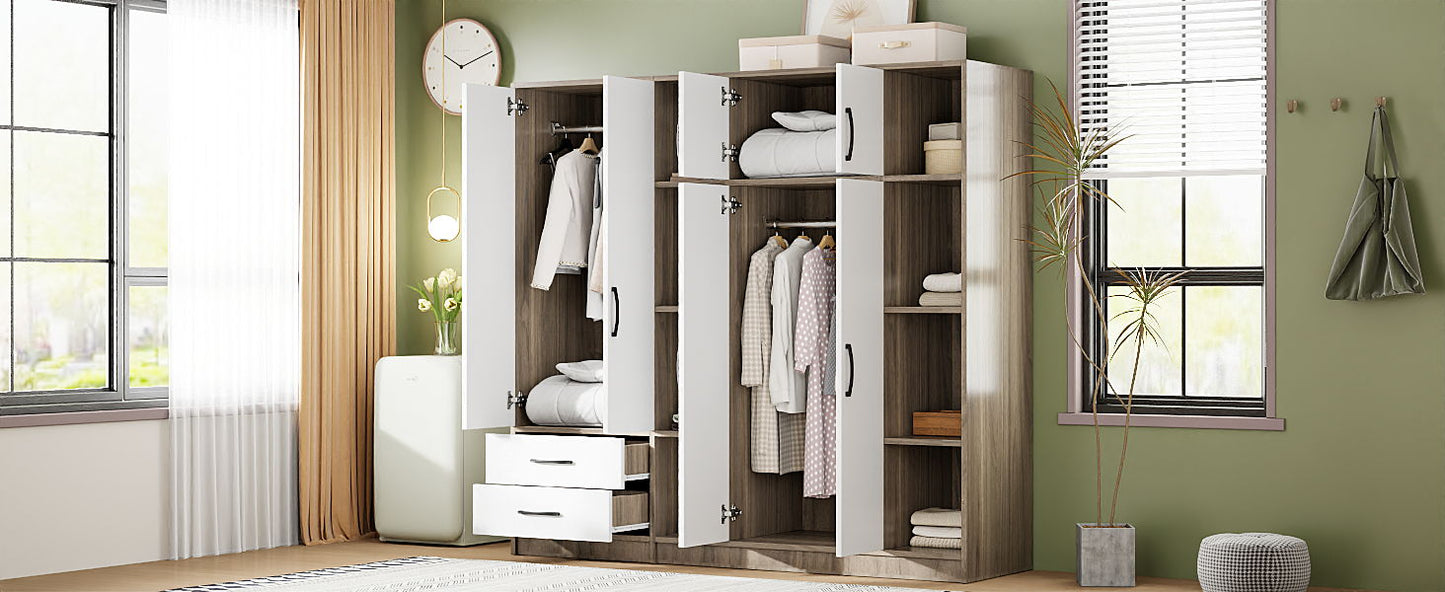 6 Door Wardrobe With Shelves And Drawers - Natural