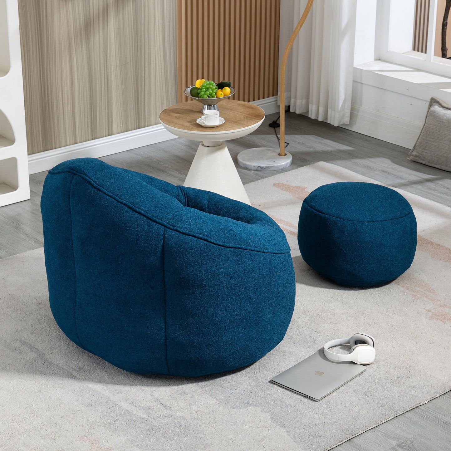 Bedding Bean Bag Sofa Chair High Pressure Foam Bean Bag Chair Adult Material With Padded Foam Padding Compressed Bean Bag With Footrest - Blue