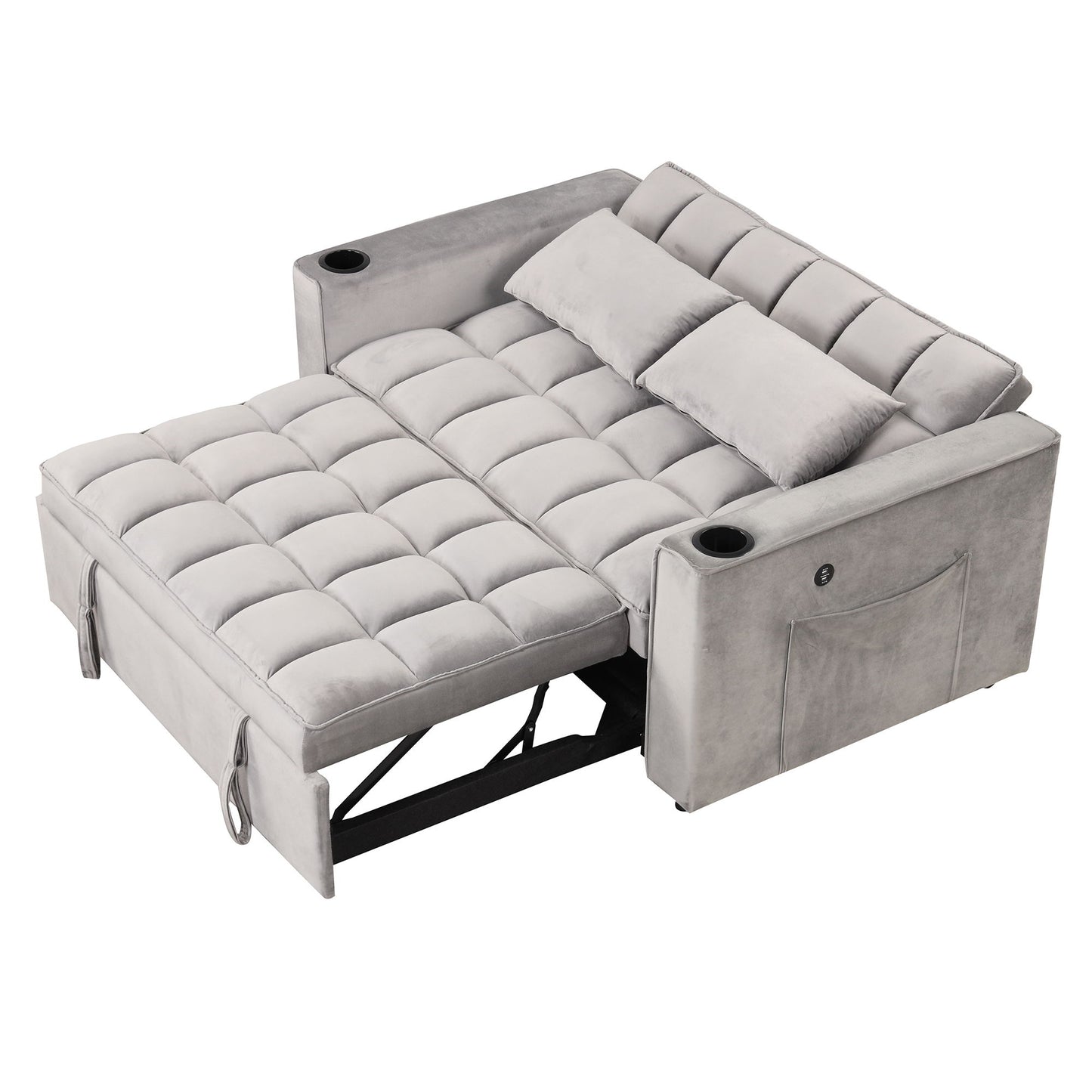 Multi Functional Sofa Bed With Cup Holder And USB Port For Living Room Or Apartments - Gray