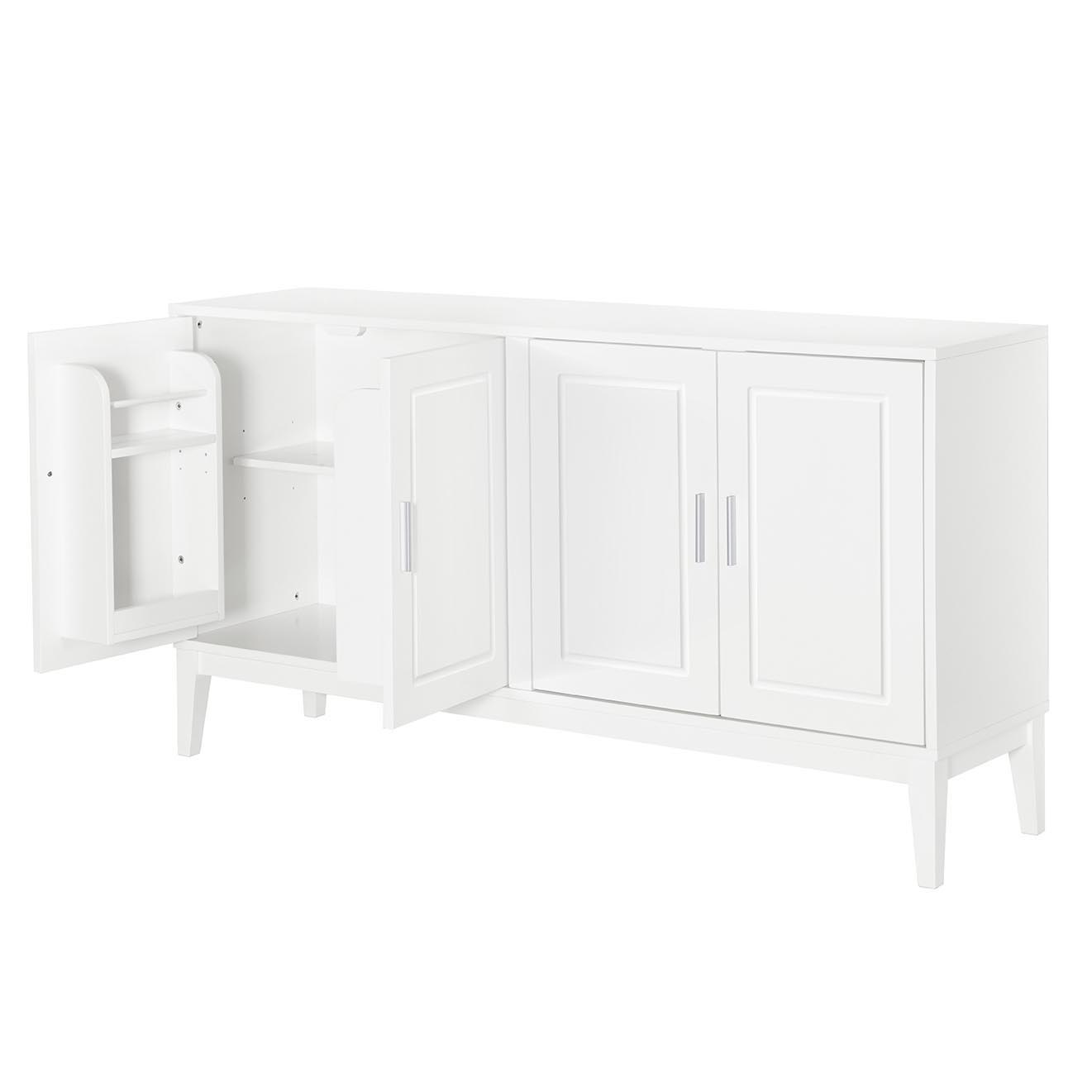 4 Door Sideboard Storage Cabinet With Door Shelf For Living Room And Dining Room, 2 Large Cabinets With Adjustable Shelf - White