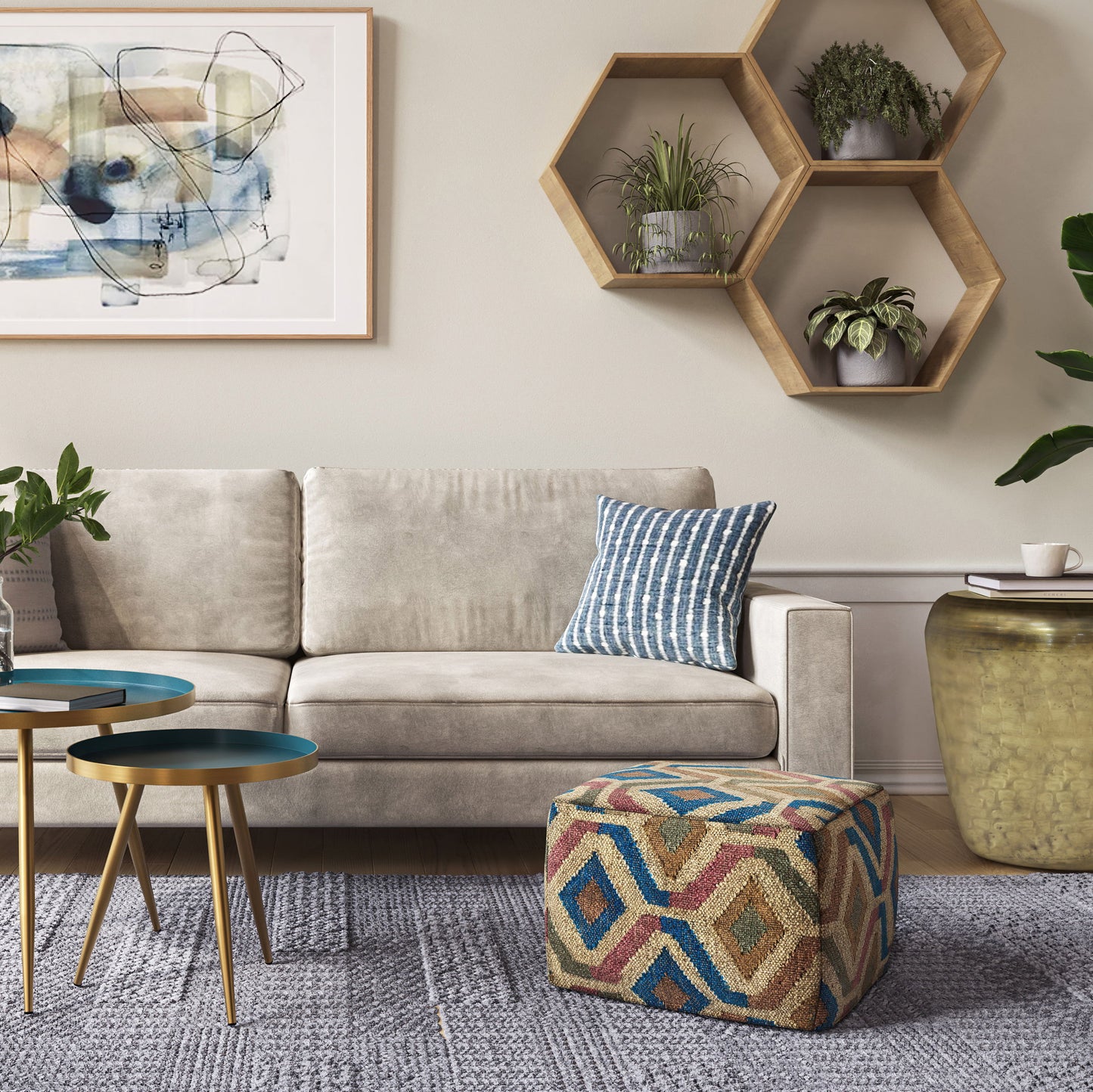 Johanna - Square Pouf - Multicolor - Fabric