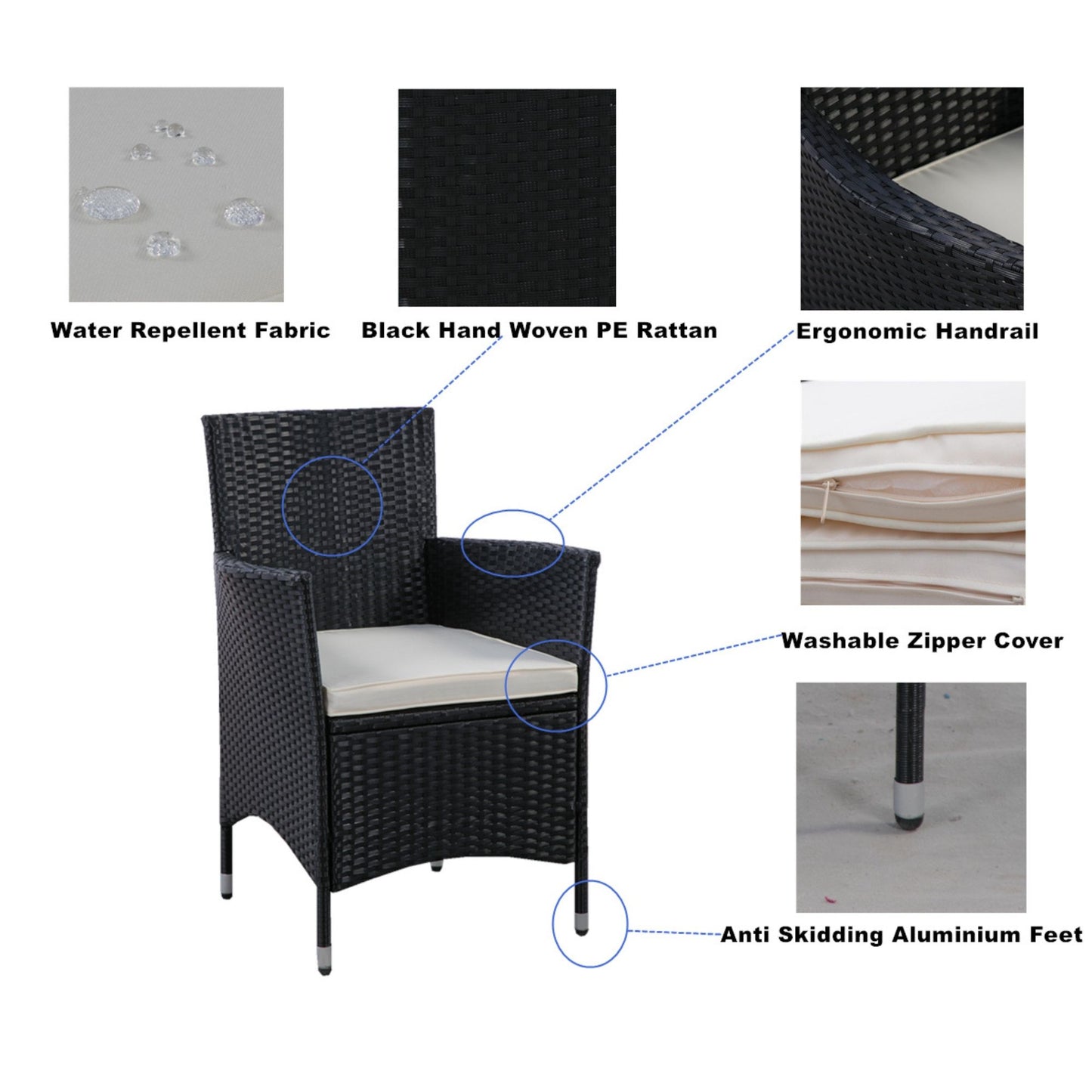 5 Piece Outdoor Patio Wicker Dining Set Patio Wicker Furniture Dining Set With Top - Black / Creme