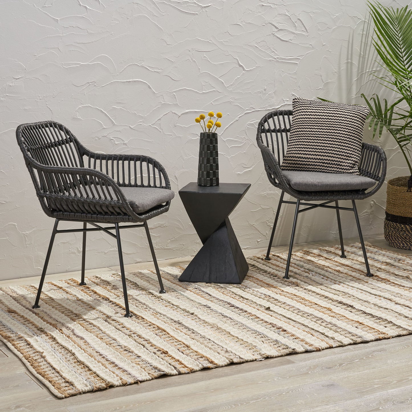 Outdoor Accent Chair With Steel Frame And Water Resistant Cushions (Set of 2) - Gray