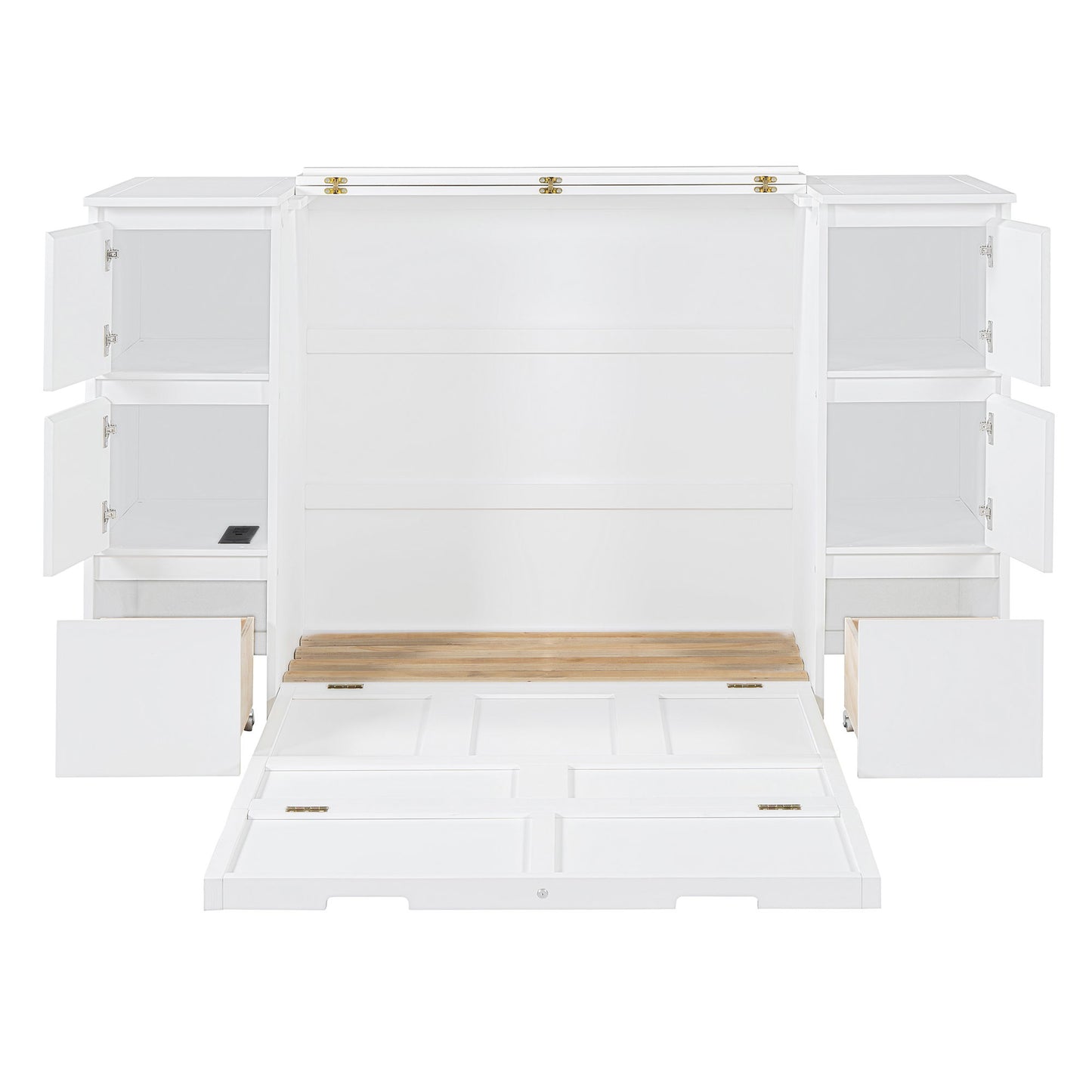Twin Size Murphy Bed With Drawers, Cabinets, And USB Ports - White