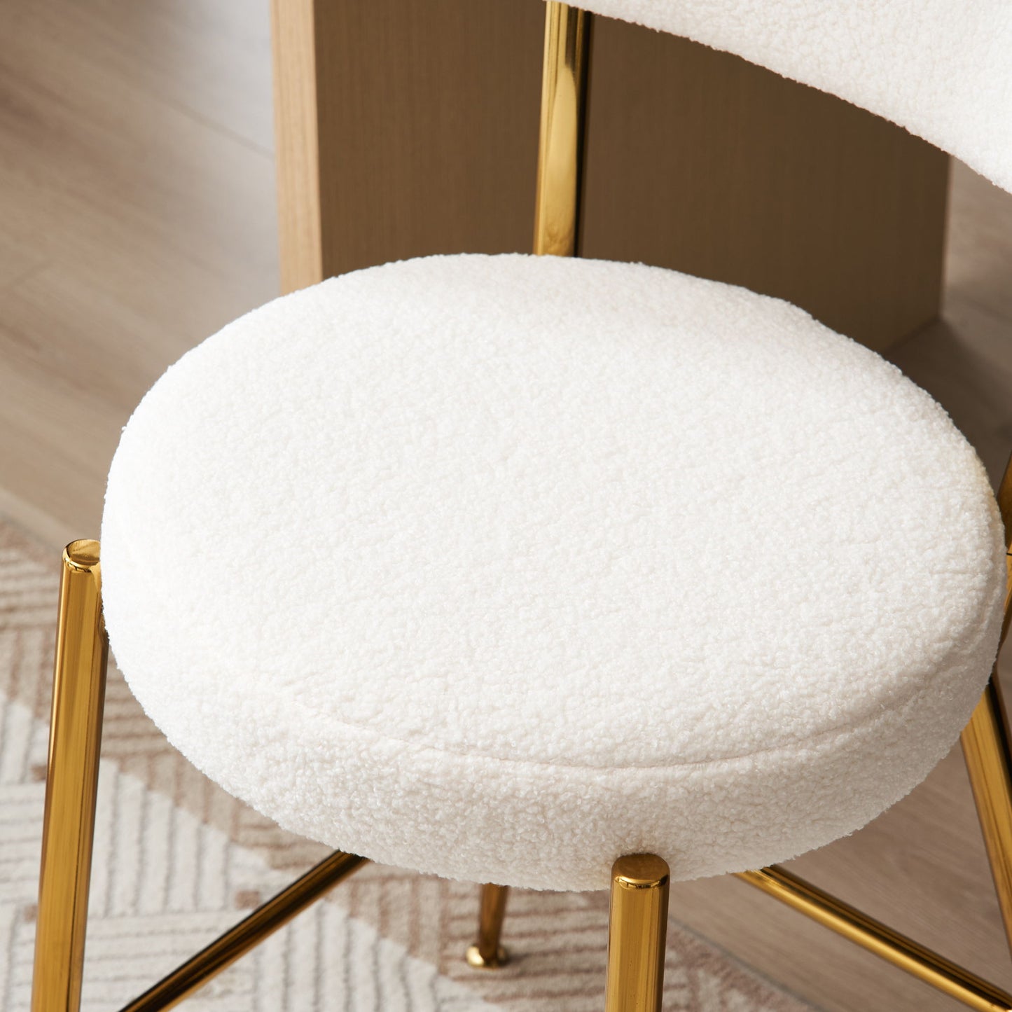 Modern Teddy Fabric Upholstered Bar Stools (Set of 2) - White / Gold
