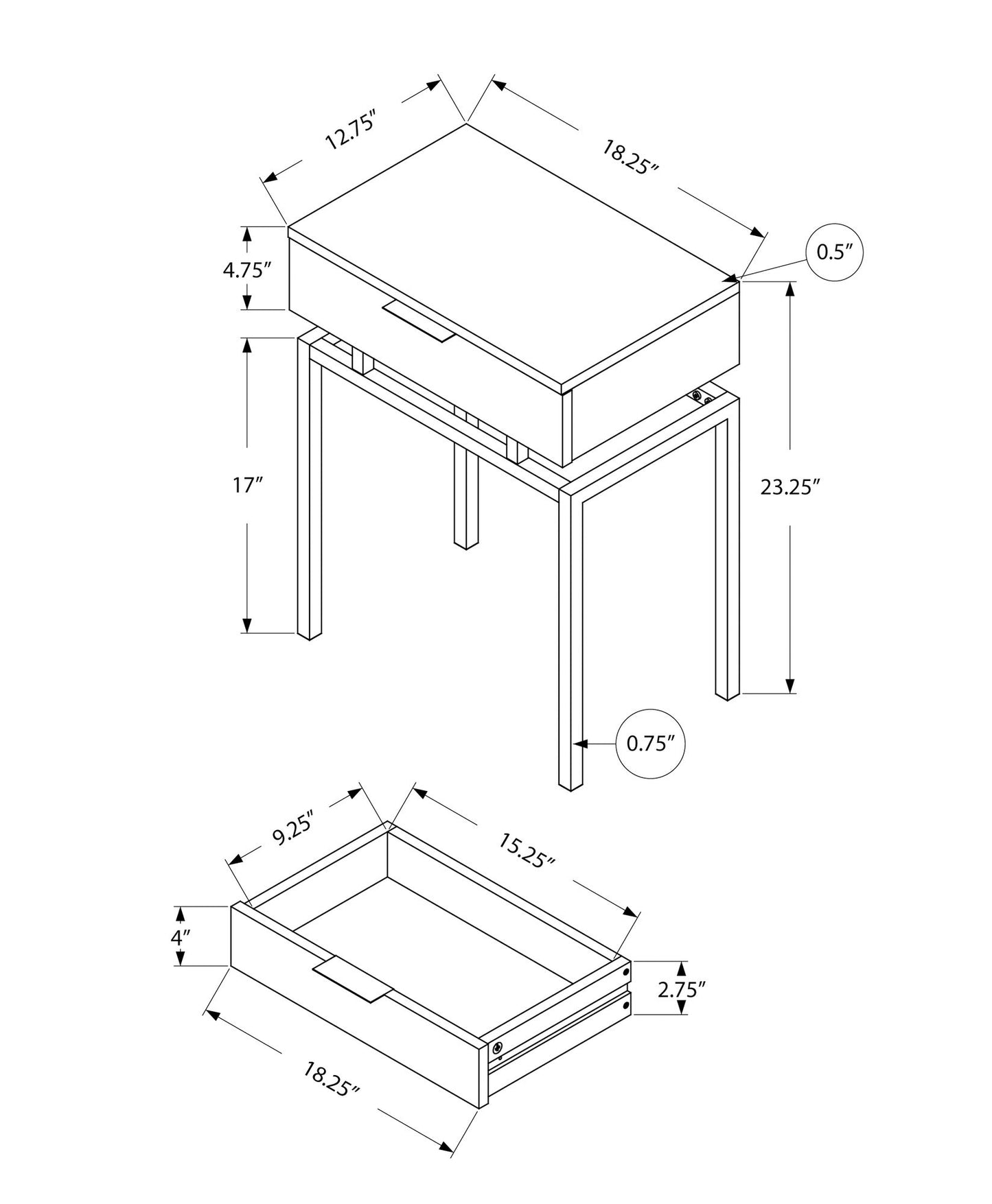 Accent Side Table, Storage Drawer, Marble Look - Beige