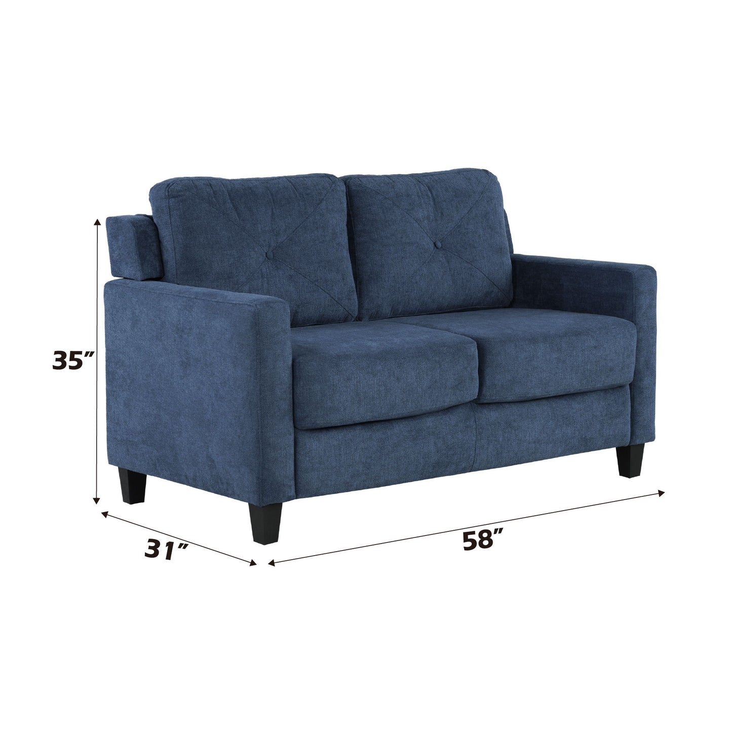 Horatio - Chenille 3 Piece Living Room Set - Navy