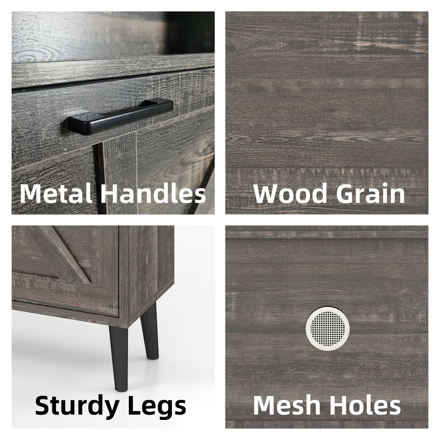 Farmhouse Shoe Storage Cabinet With Barn Door Design, 2 Flip Drawers, Hooks - Dark Oak