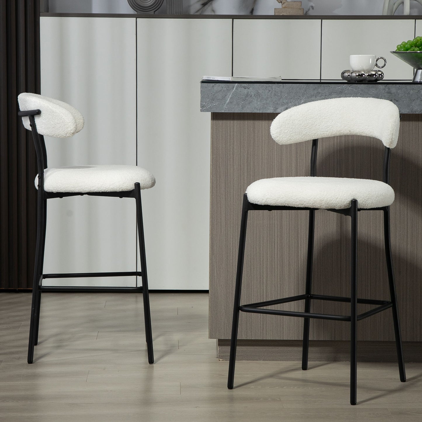 Counter Height Bar Stools Teddy Fabric Cover Kitchen Island Counter Bar Stool With Black Powder Coating Base And Footrest - Snow