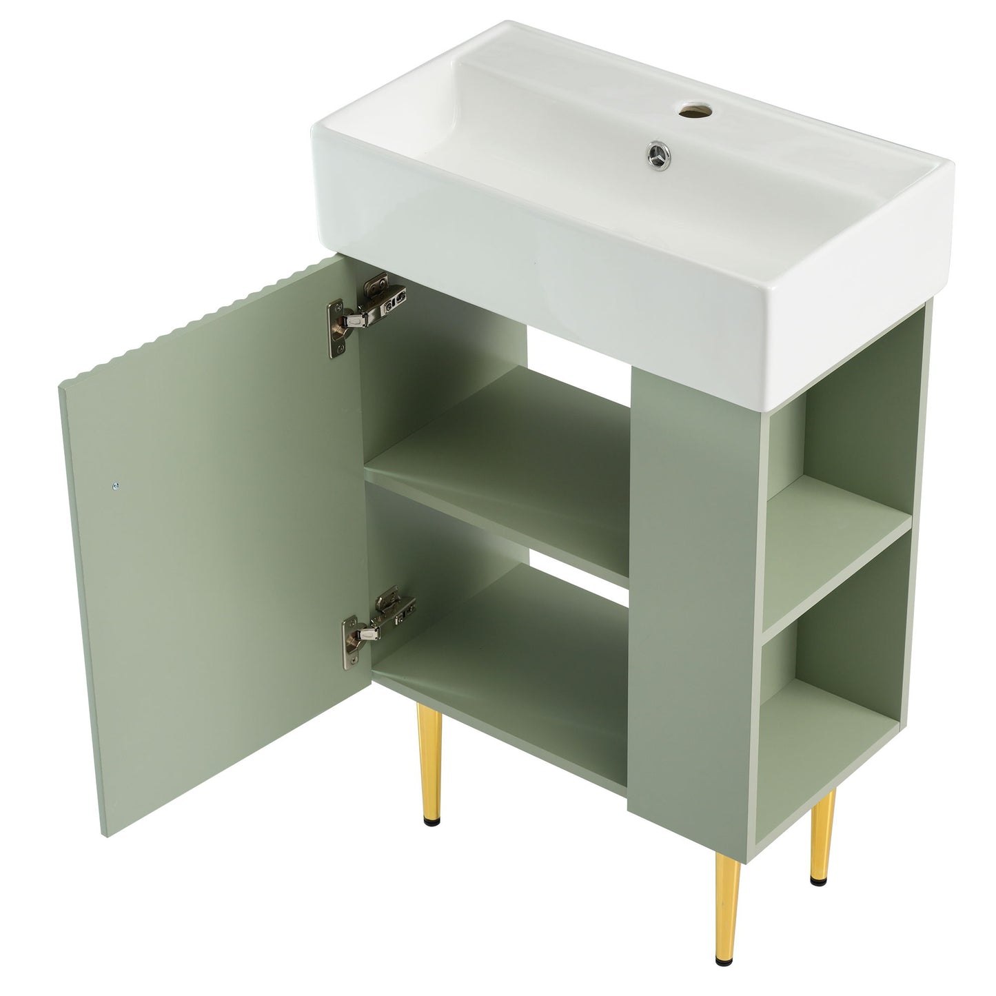 Bathroom Vanity, Combo Cabinet, Bathroom Storage Cabinet, Single Ceramic Sink, Right Side Storage - Green