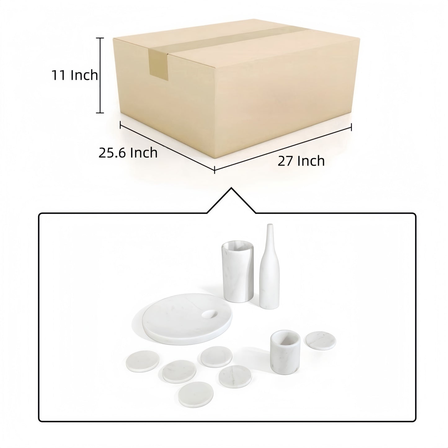 Luxury Natural Marble Dining Room Accessories Set, 10 Pieces, Elegant Natural Stone - White