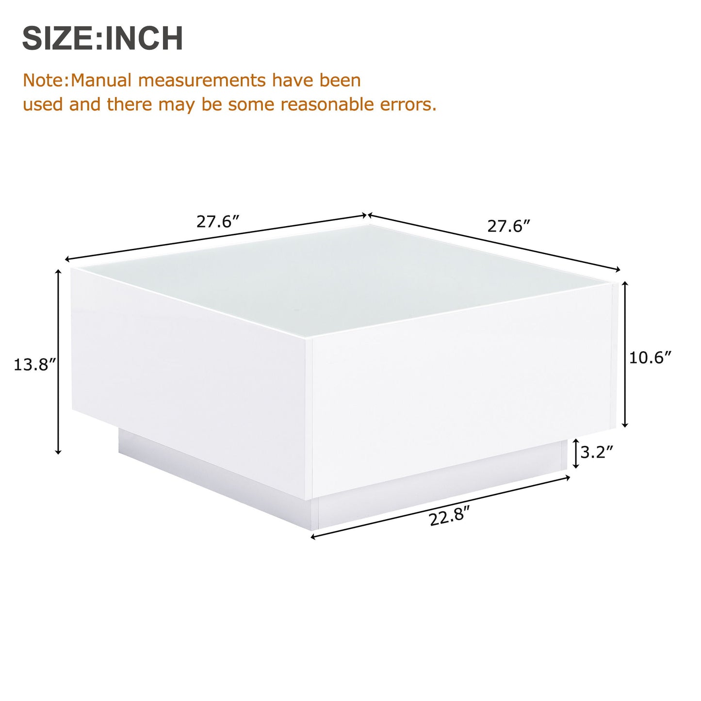 Square High Glossy Coffee Table With 16 Color Led Strip Lights, Modern Center Table With 5Mm Frosted Tempered Glass Top For Living Room - White