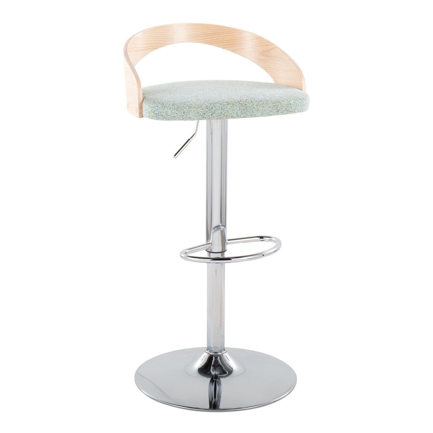 Grotto - Mid-Century Modern Adjustable Height Barstool With Swivel With Oval Footrest (Set of 2) - Chrome / Natural / Light Green