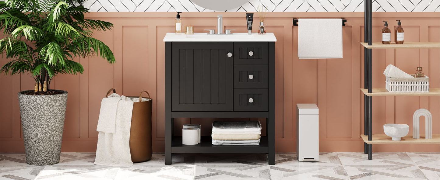 Transitional Style Bathroom Vanity Cabinet Combo With Ceramic Sink, Soft Close Door - Black