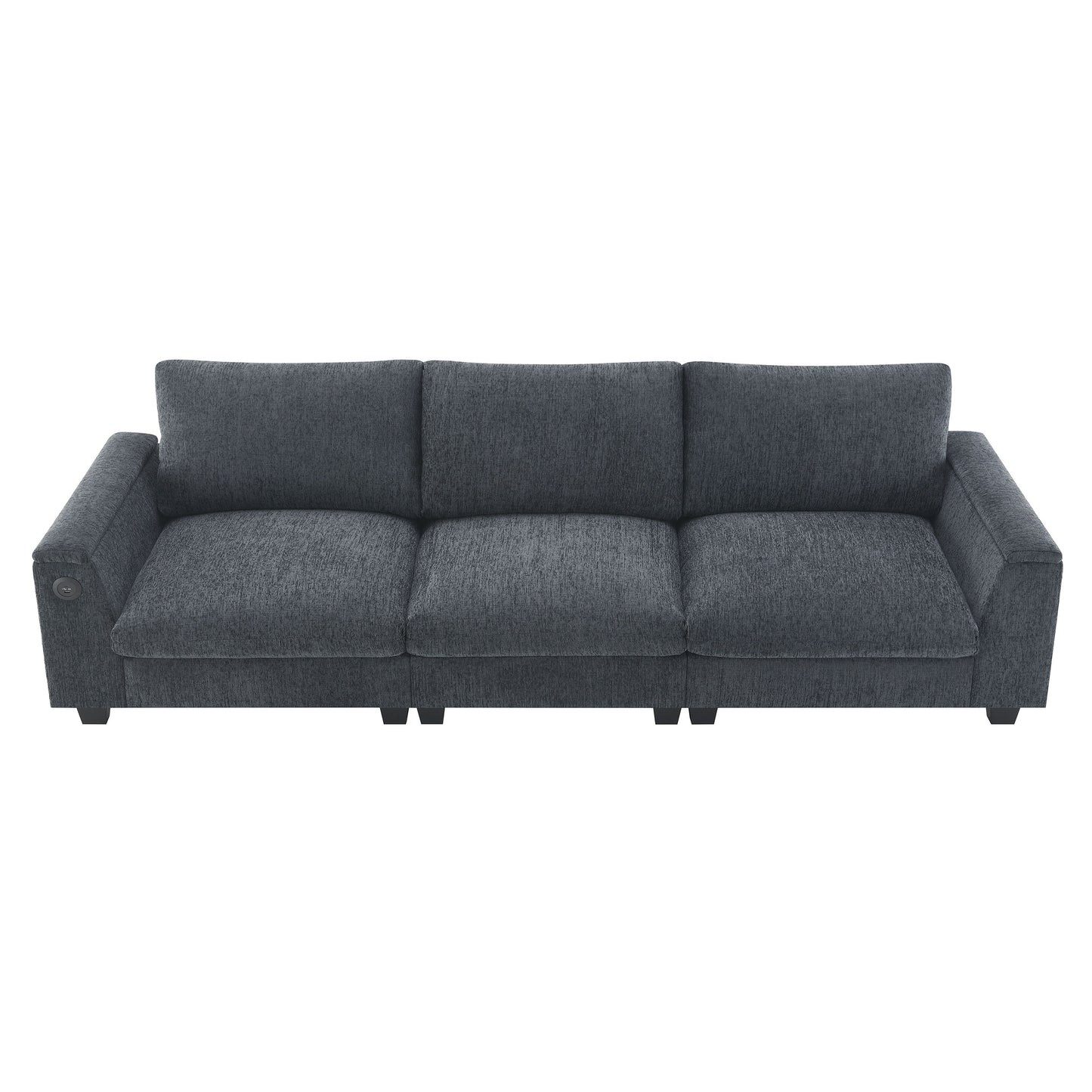 Sectional With Bluetooth Speaker Comfy Cloud Couch Set With Drop Down Table Cup Holders, USB Charger Storage Armrest Wide Seat Sofa - Dark Gray